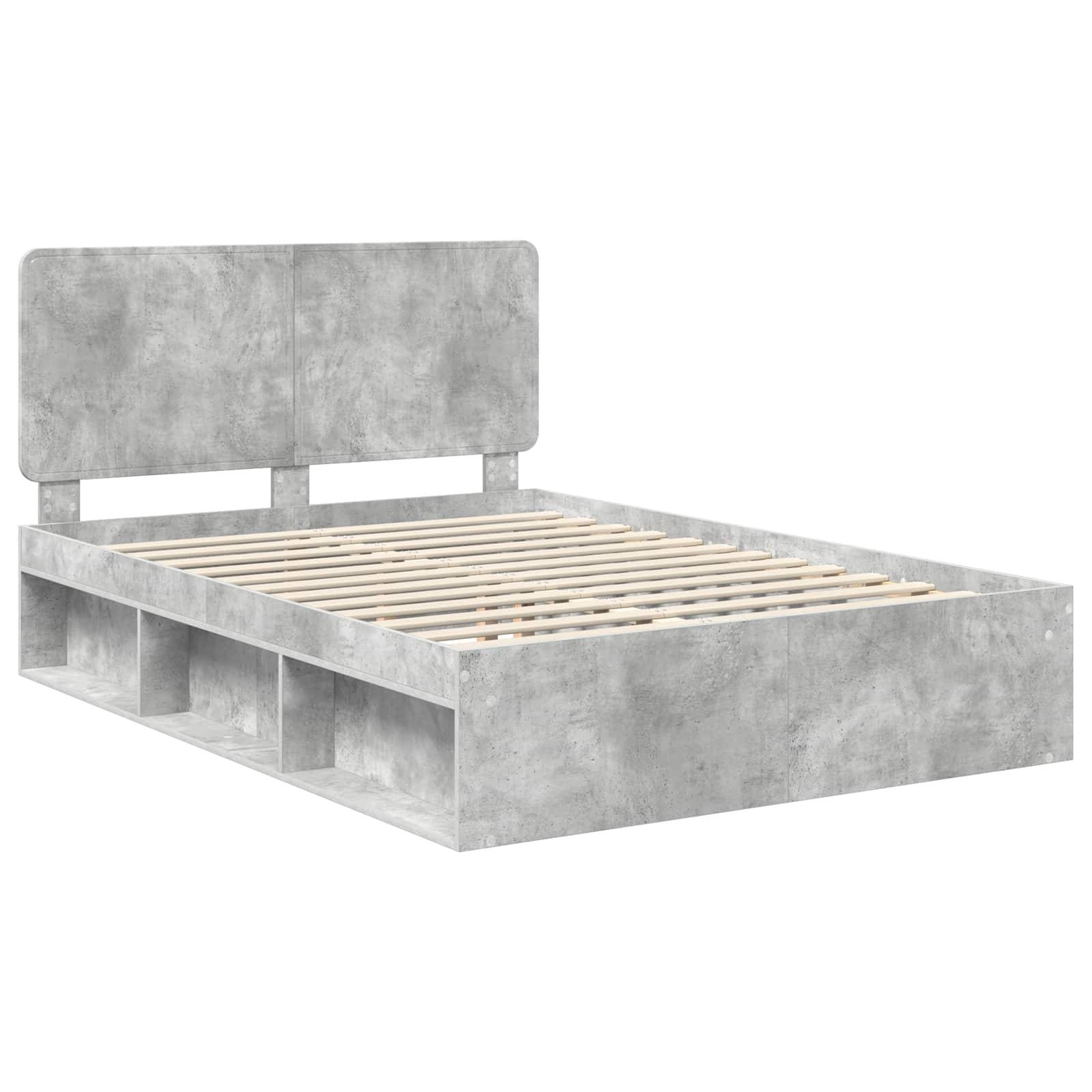 vidaXL Bettrahmen mit Kopfteil Beton 140 x 200 cm Massives Kiefernholz