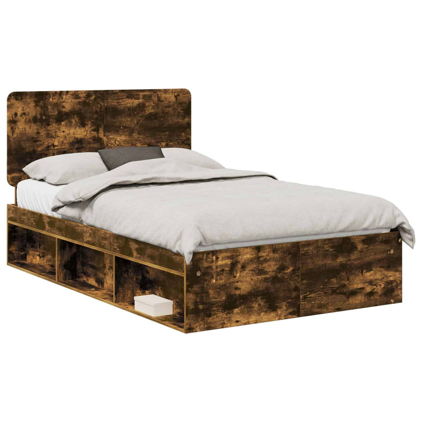 vidaXL Bettrahmen Geräucherte Eiche 135 x 190 cm Massives Kiefernholz