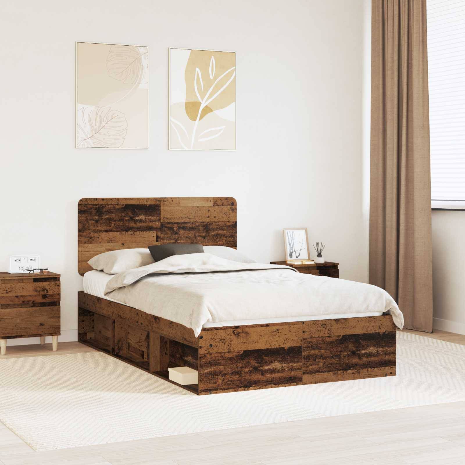 vidaXL Bettrahmen Altholz 135 x 190 cm Massives Kiefernholz