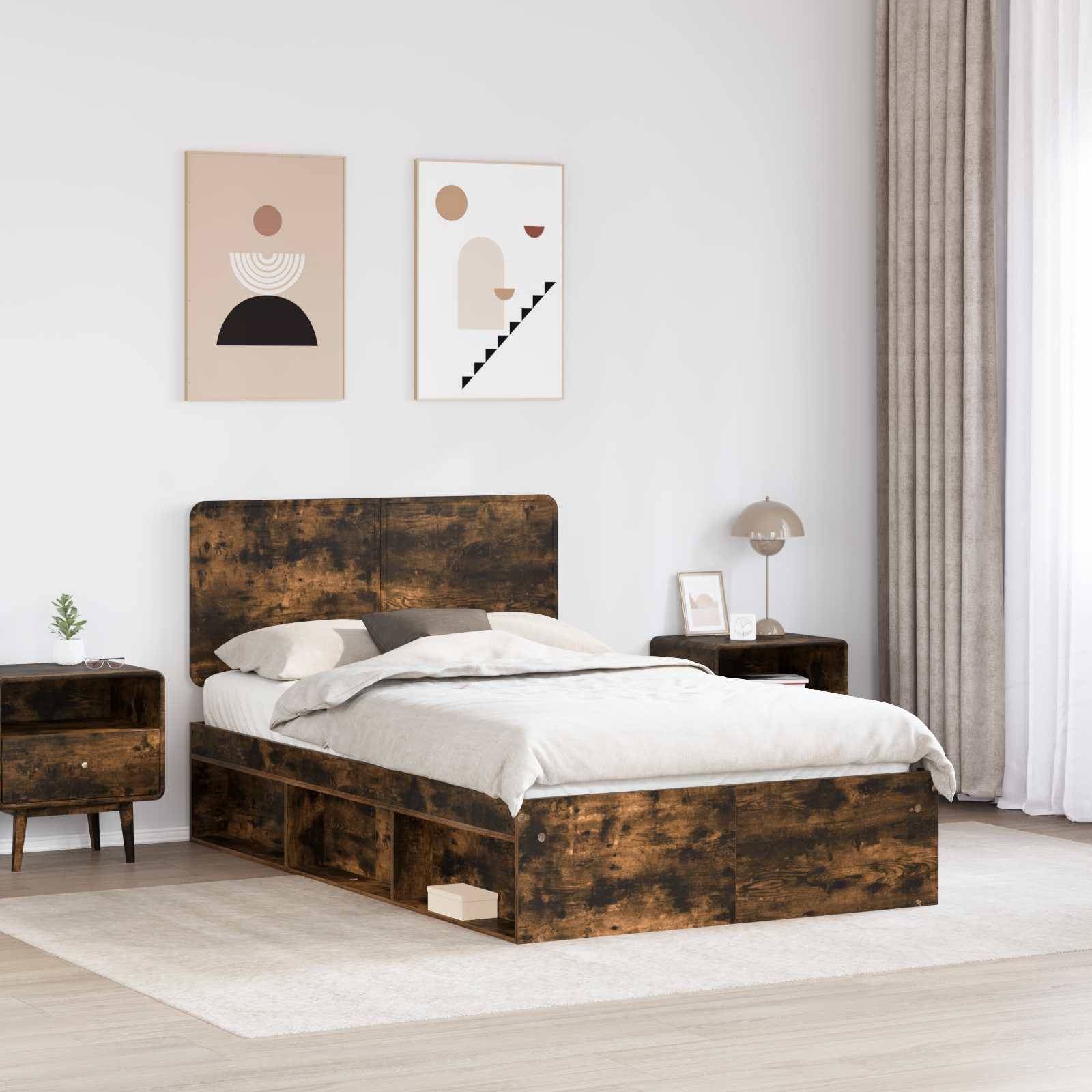 vidaXL Bettrahmen Geräucherte Eiche 120 x 190 cm Massives Kiefernholz