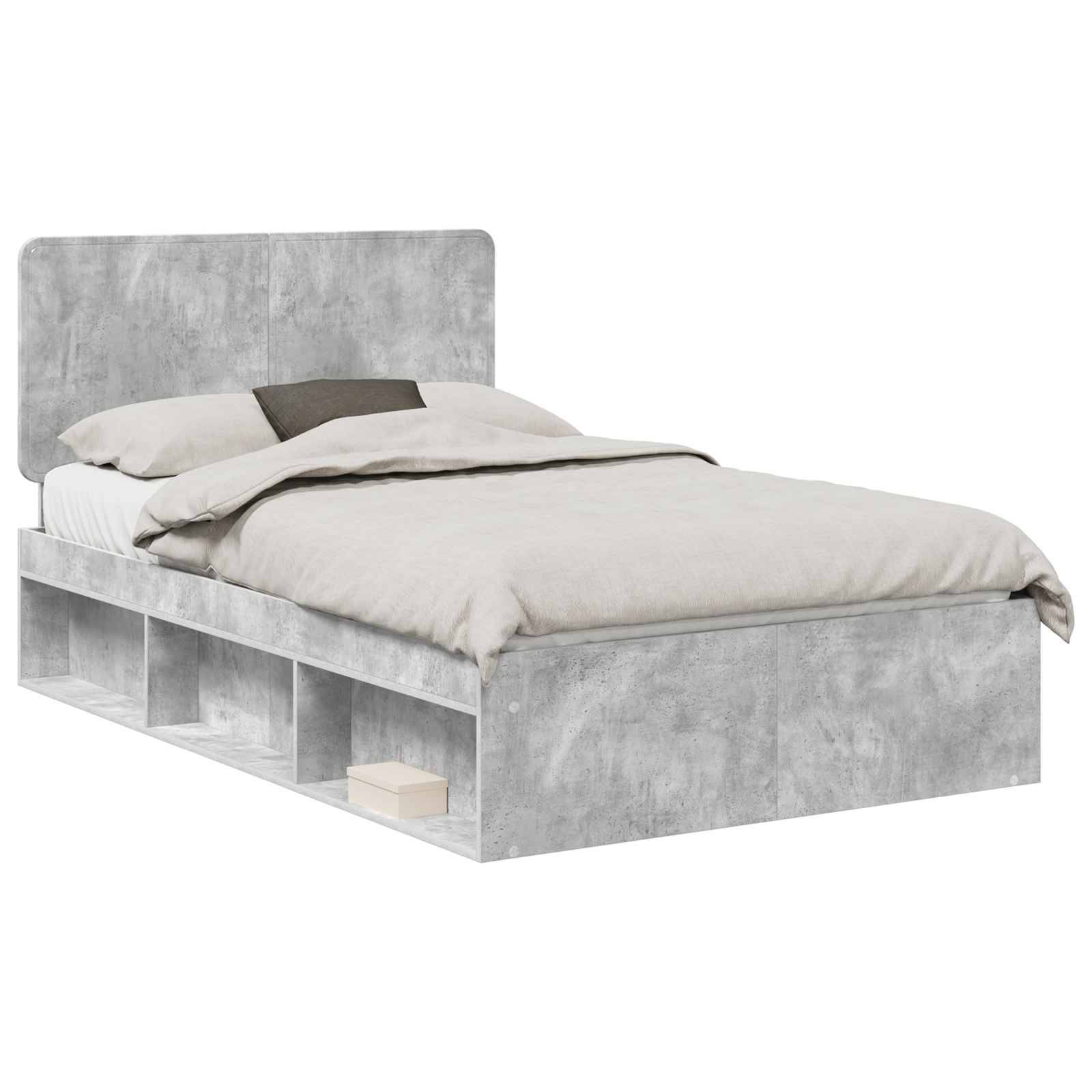 vidaXL Bettrahmen mit Kopfteil Beton 120 x 200 cm Massives Kiefernholz