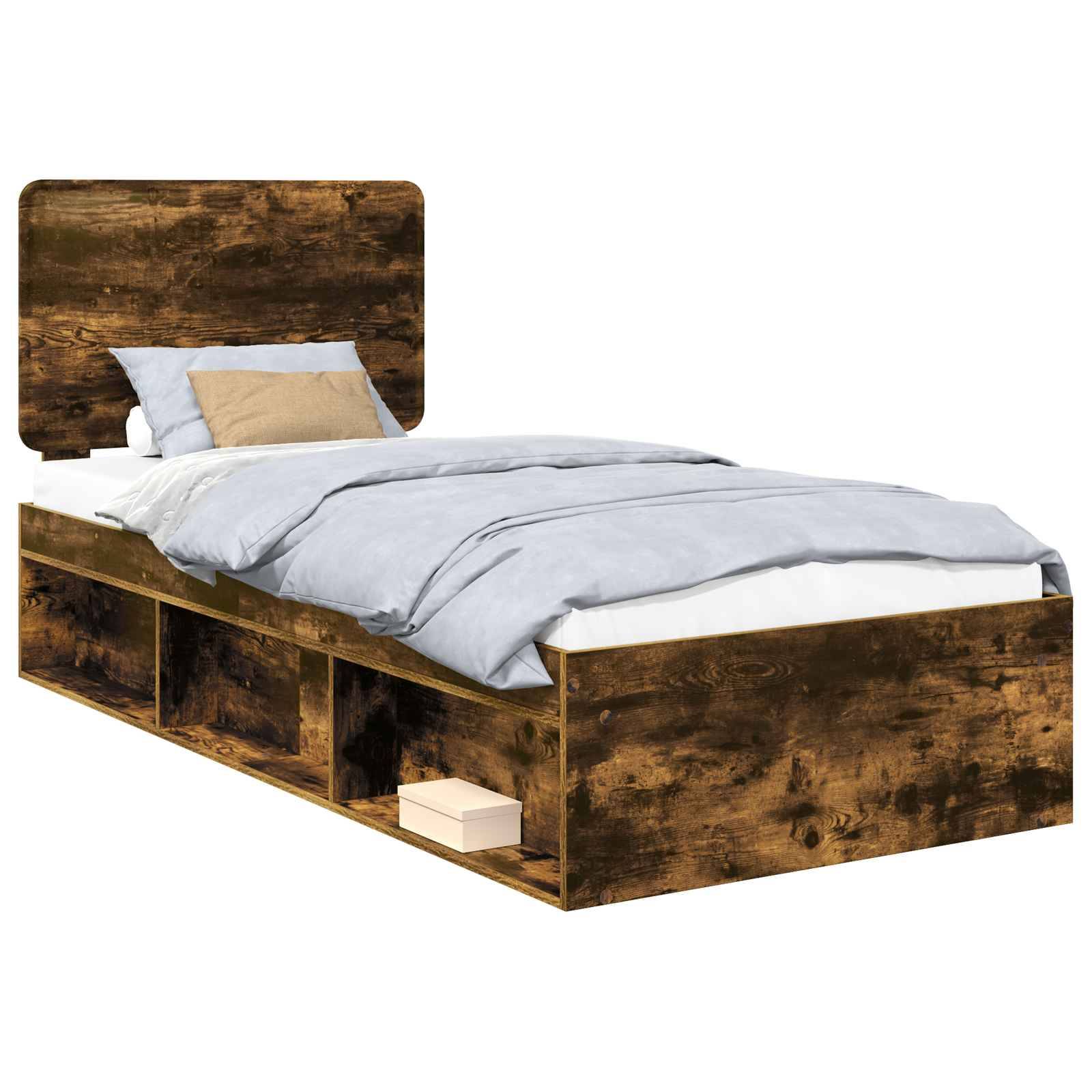 vidaXL Bettrahmen Geräucherte Eiche 90 x 200 cm Massives Kiefernholz