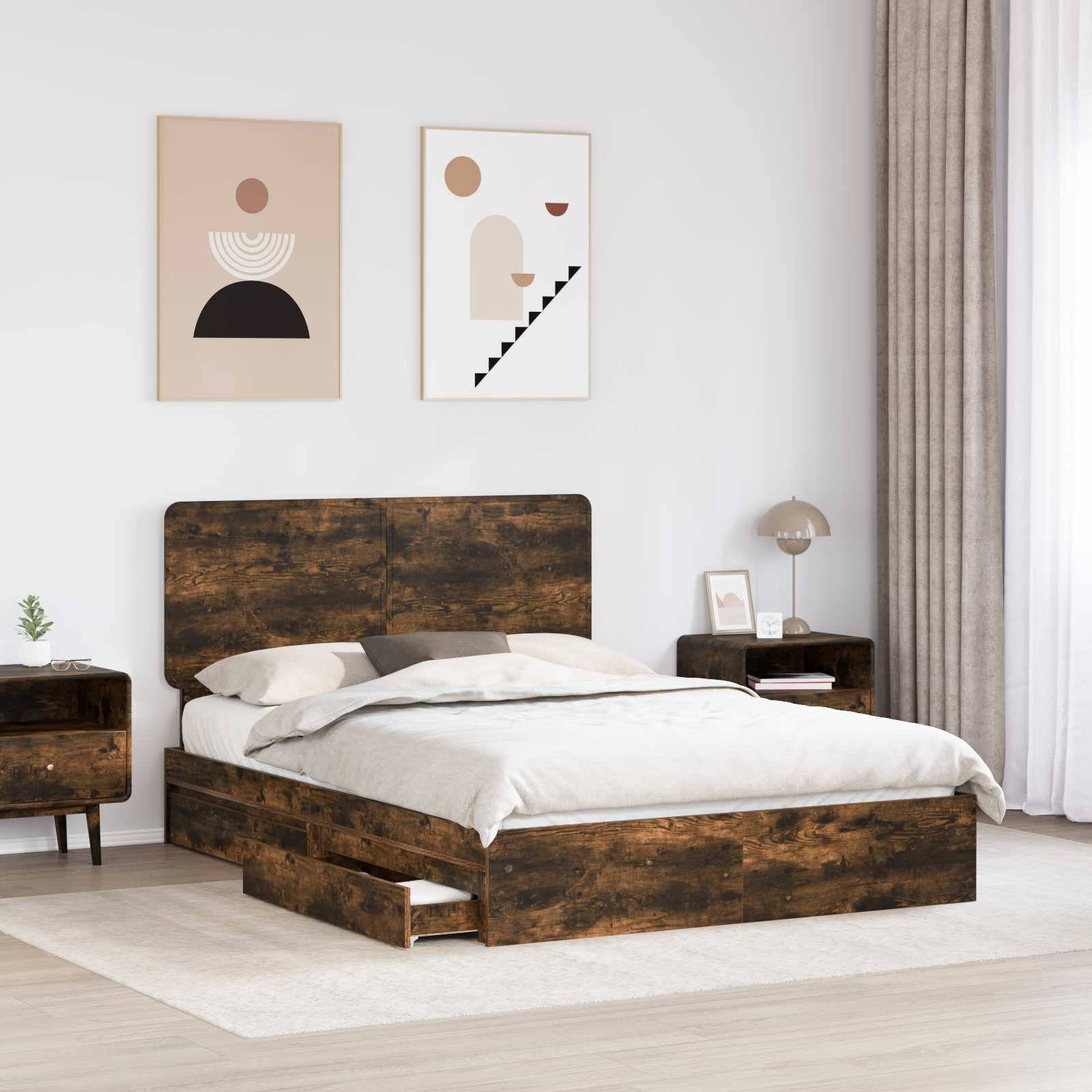 vidaXL Aufbewahrungsbett Geräucherte Eiche 160 x 200 cm Holzwerkstoff