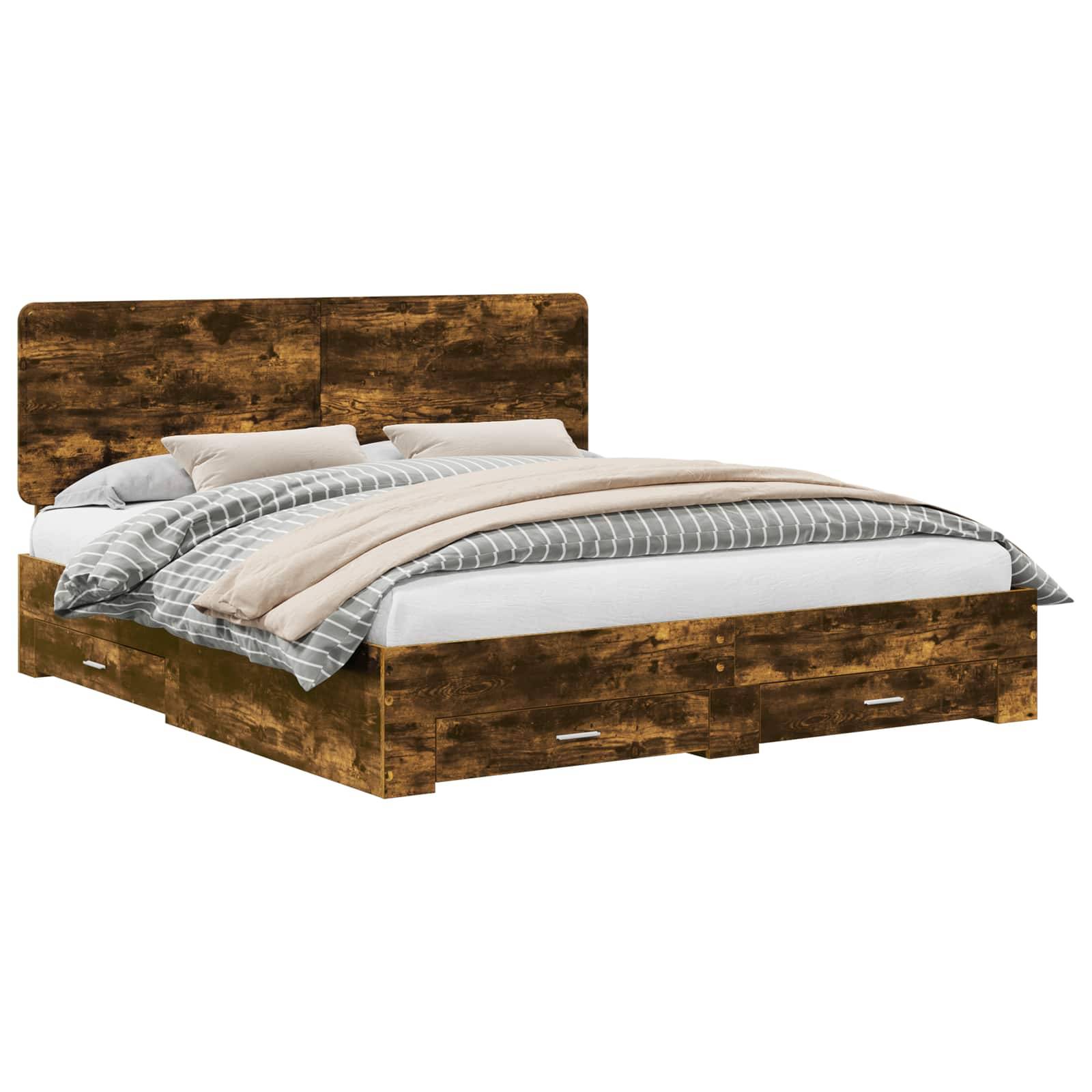 vidaXL Bettrahmen Geräucherte Eiche 200 x 200 cm Holzwerkstoff