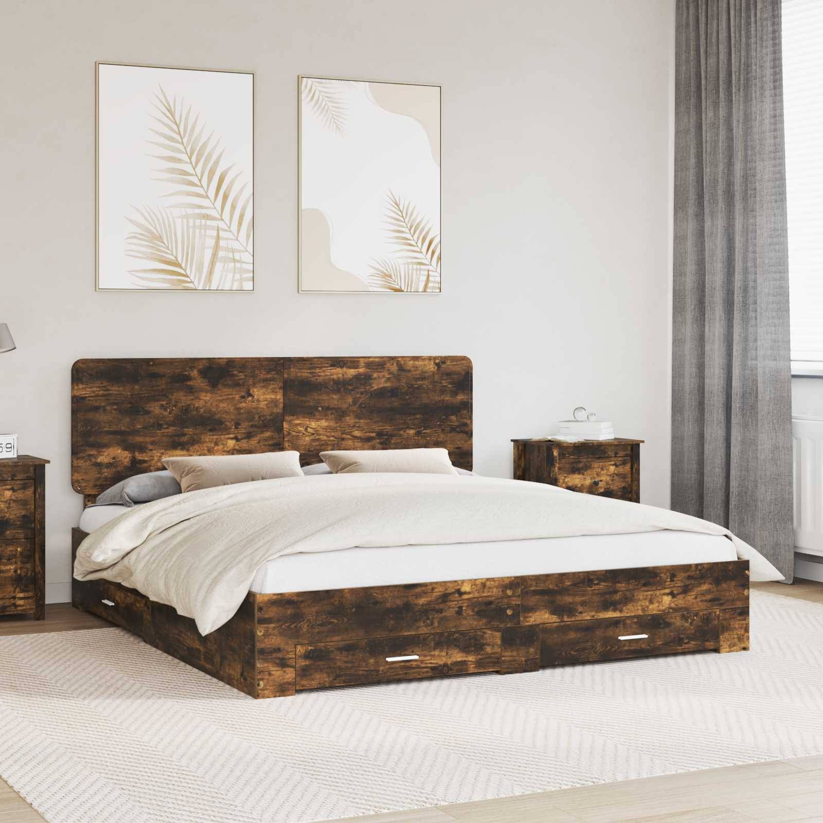 vidaXL Bettrahmen Geräucherte Eiche 200 x 200 cm Holzwerkstoff