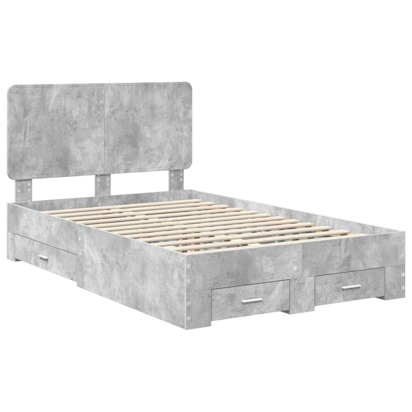 vidaXL Bettrahmen mit Kopfteil Beton Grau 135 x 190 cm Holzwerkstoff