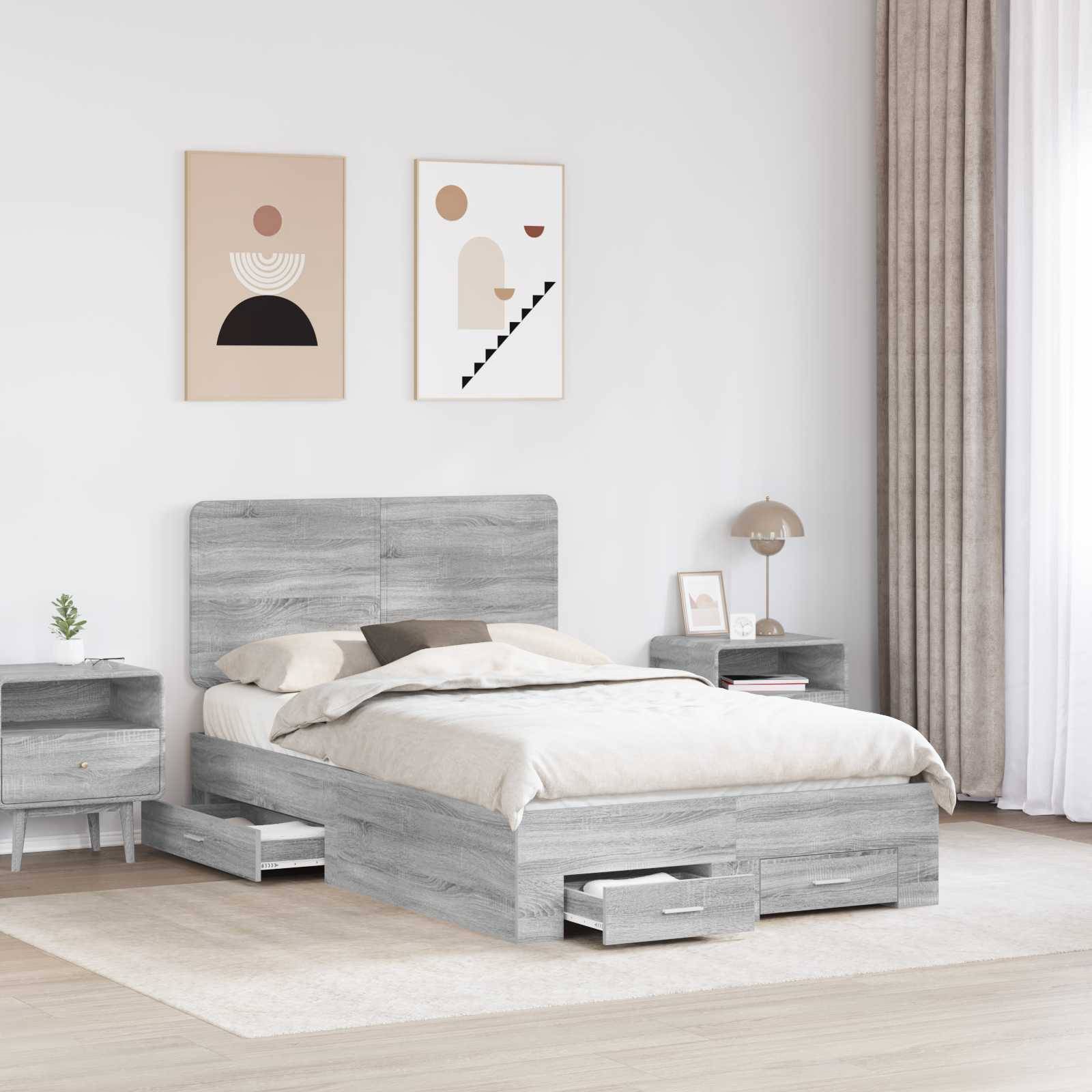 vidaXL Bettrahmen Graues Sonoma 135 x 190 cm Holzwerkstoff