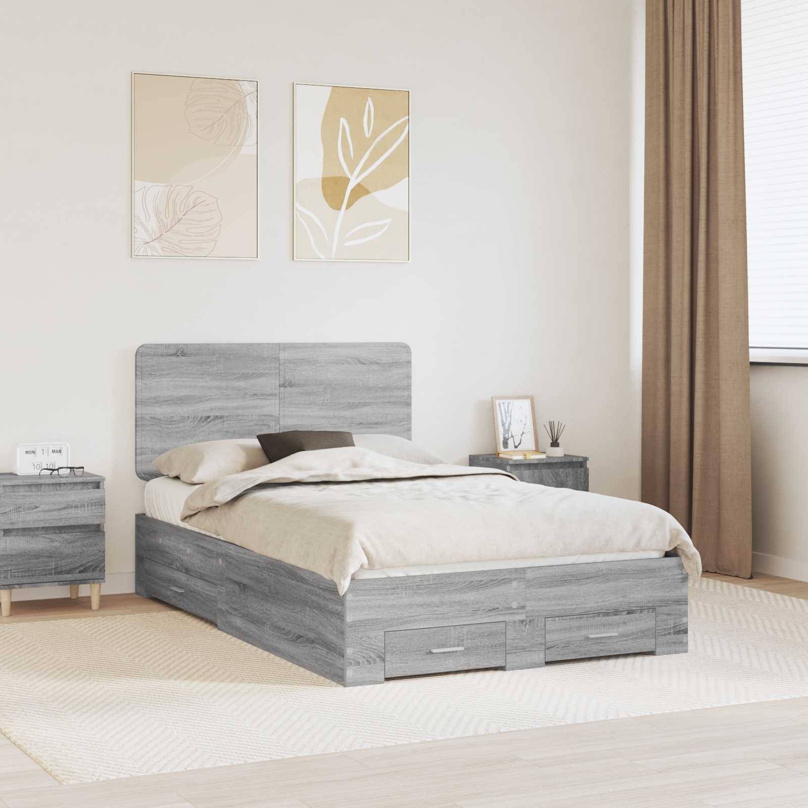 vidaXL Bettrahmen Graues Sonoma 135 x 190 cm Holzwerkstoff