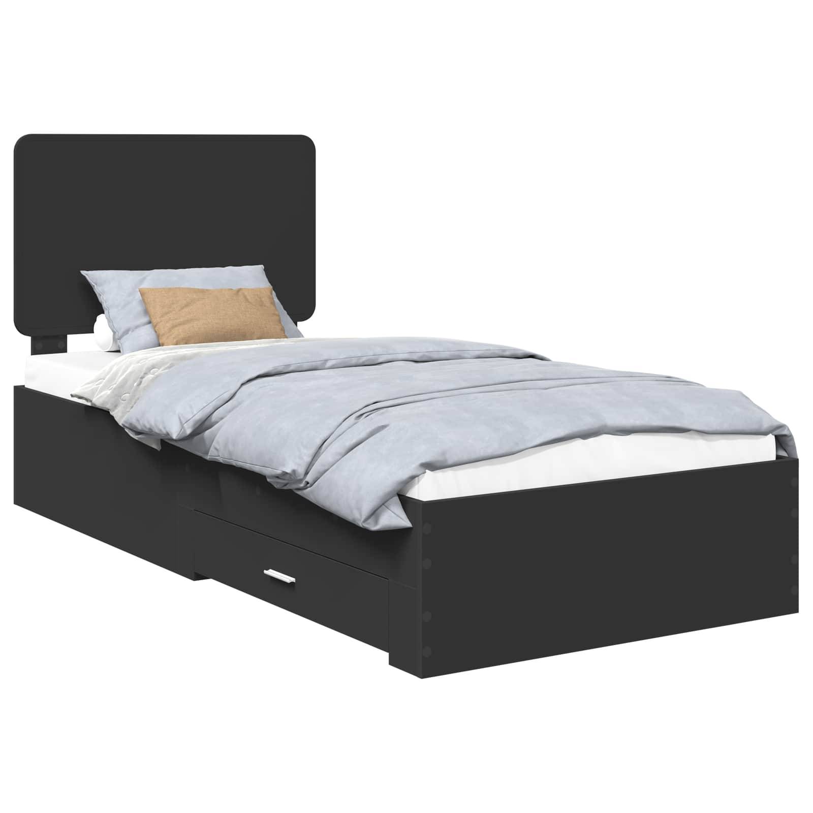 vidaXL Bettrahmen mit Kopfteil Schwarz 75 x 190 cm Holzwerkstoff
