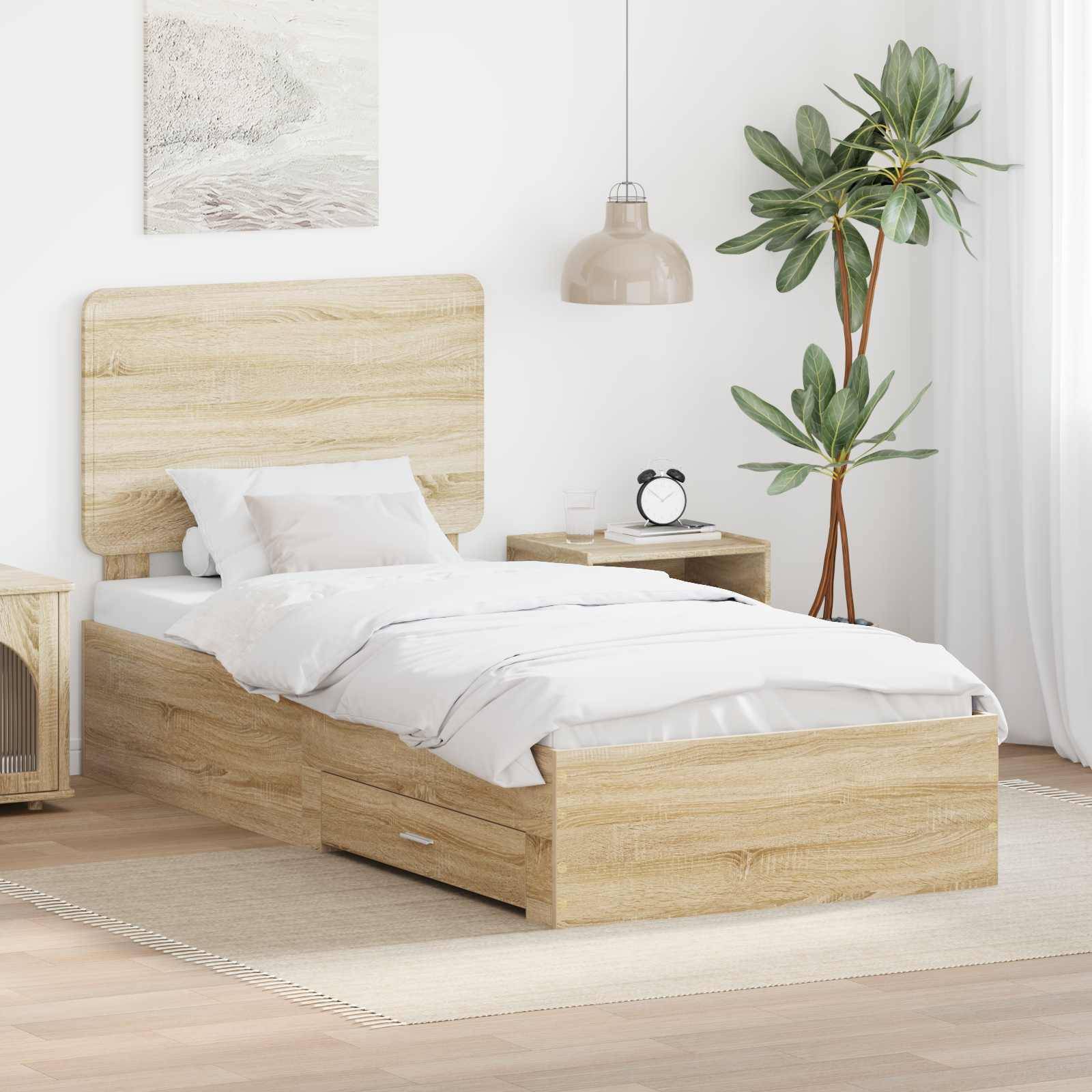 vidaXL Bettrahmen mit Kopfteil Sonoma-Eiche 90 x 200 cm Holzwerkstoff