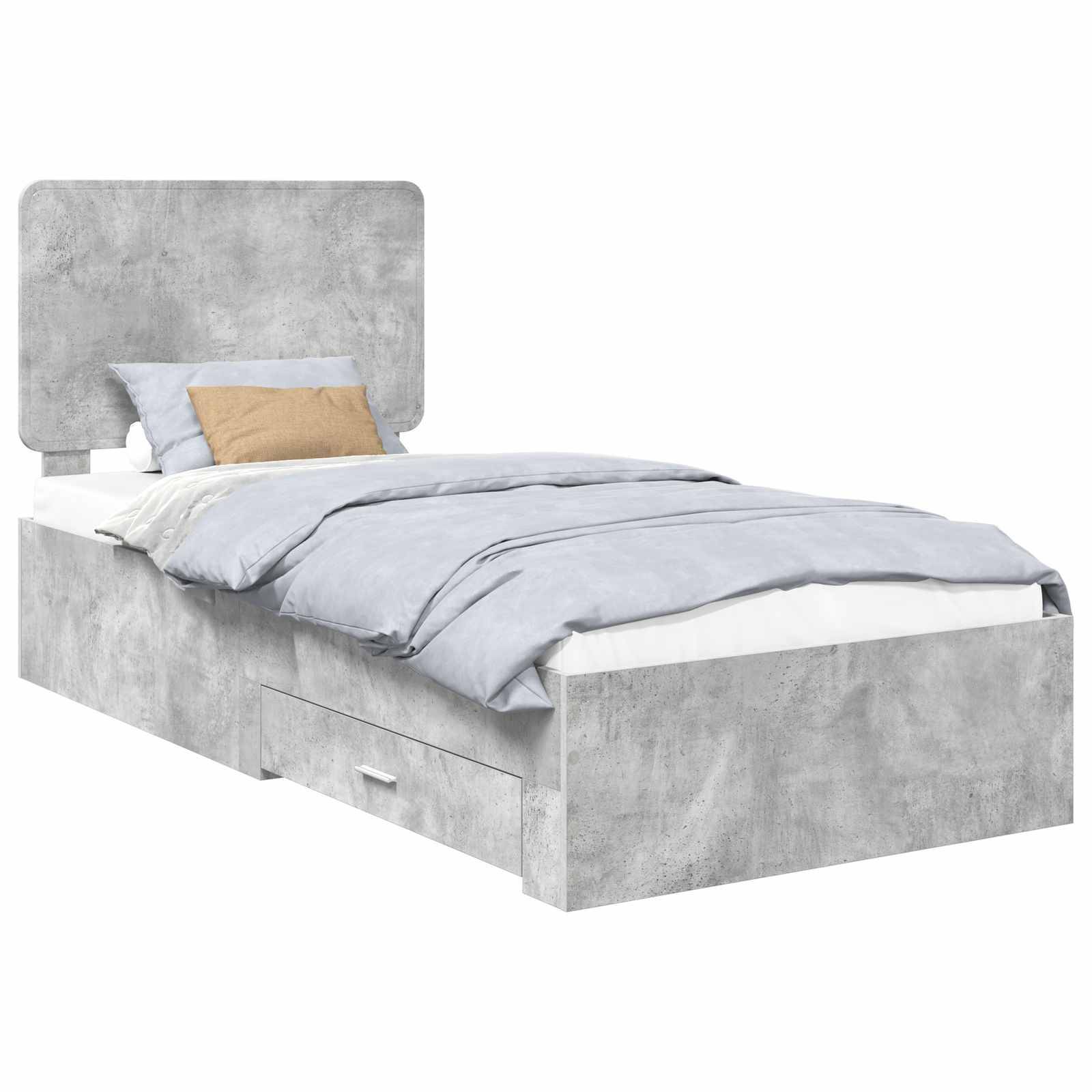 vidaXL Bettrahmen mit Kopfteil Beton Grau 90 x 190 cm Holzwerkstoff