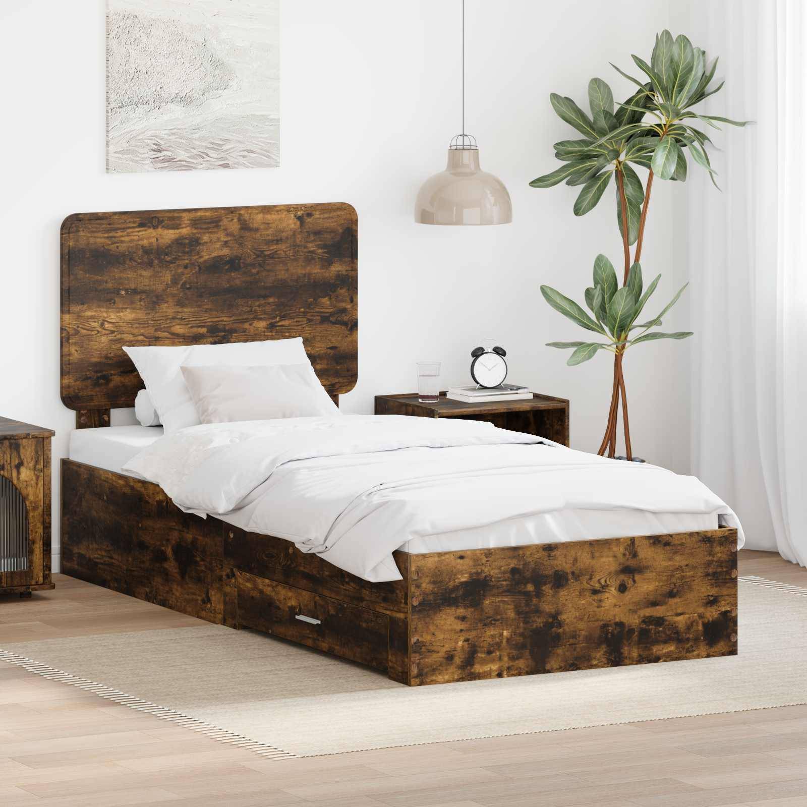 vidaXL Bettrahmen Geräucherte Eiche 100 x 200 cm Holzwerkstoff