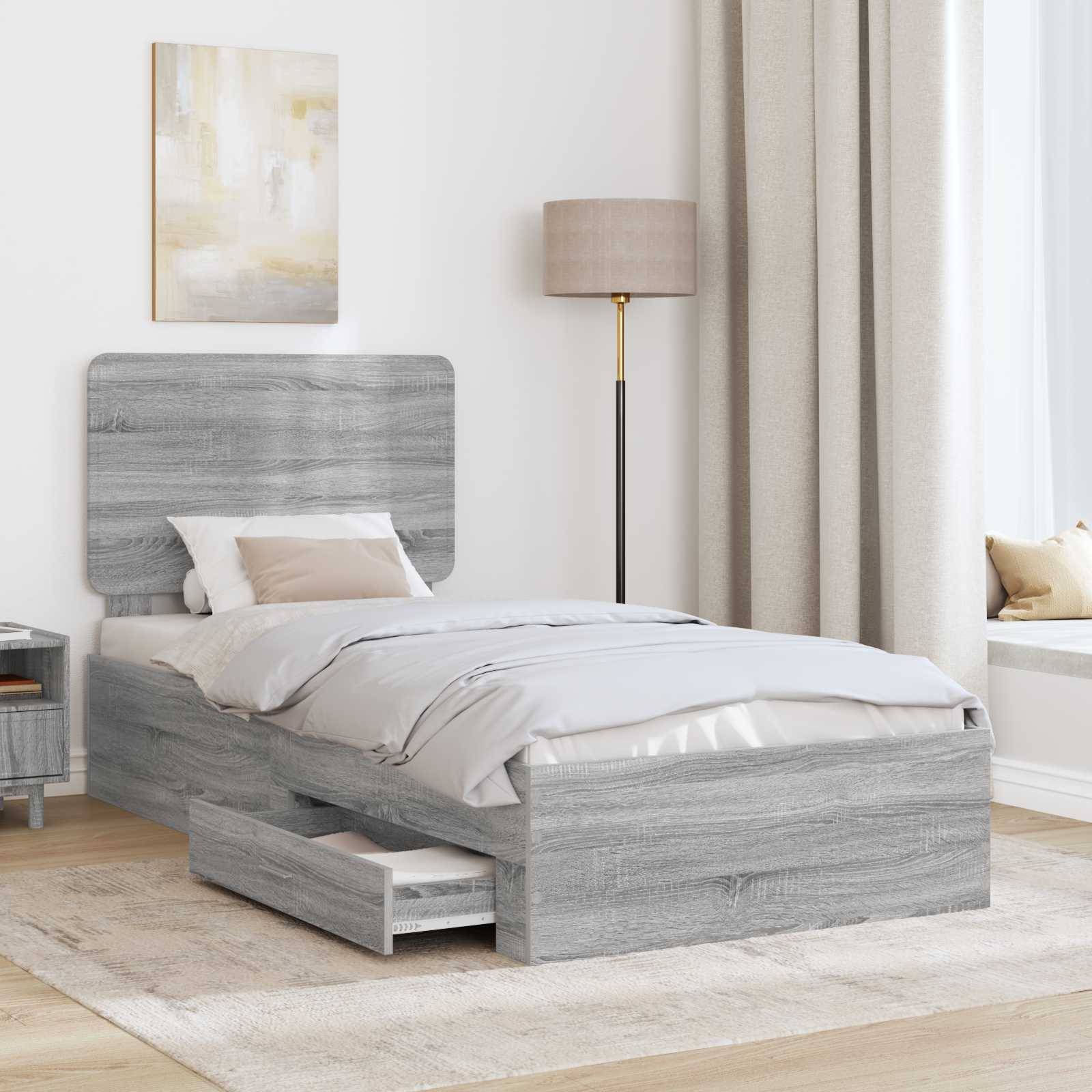 vidaXL Bettrahmen mit Kopfteil Graues Sonoma 90 x 190 cm Holzwerkstoff