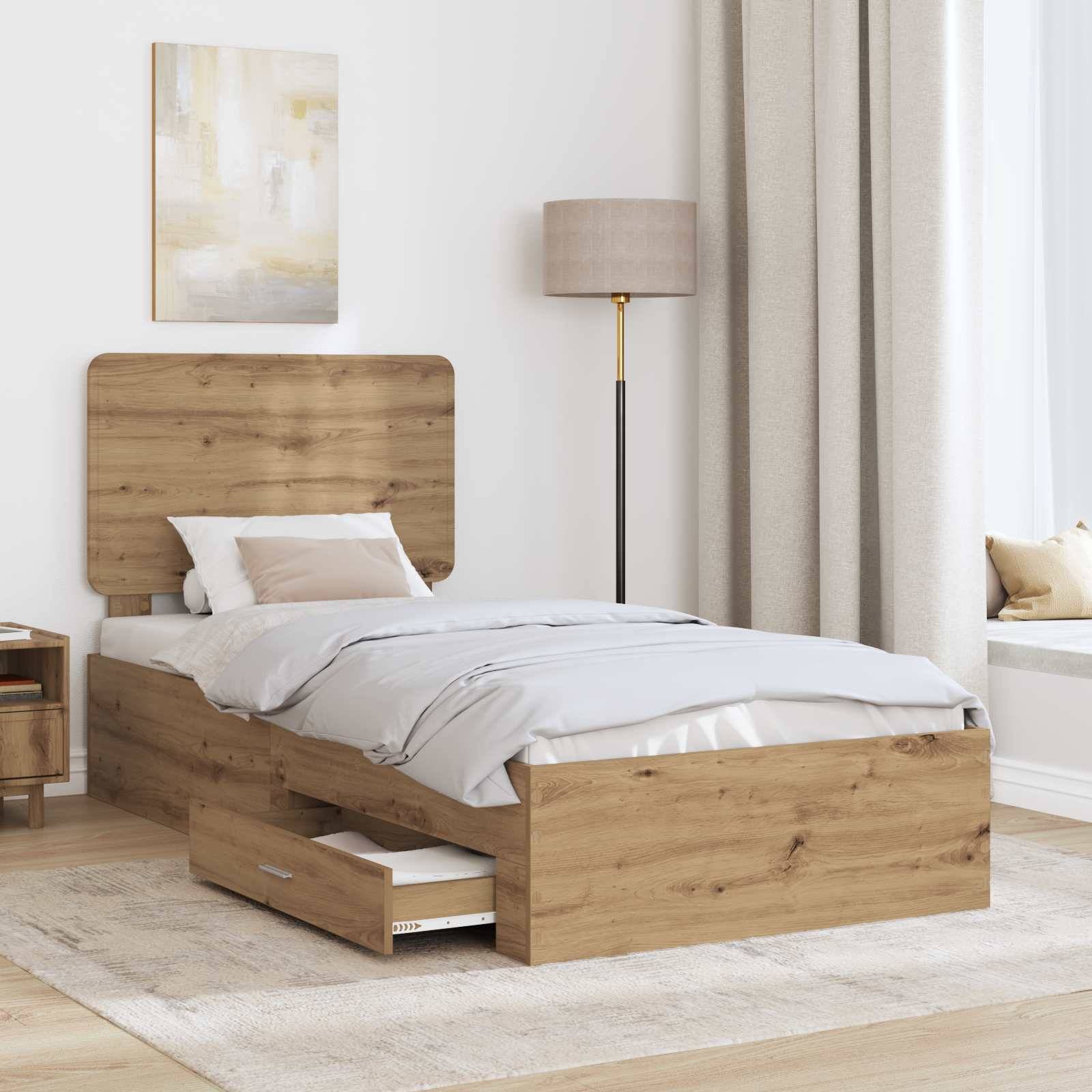 vidaXL Bettrahmen mit Kopfteil Artisan-Eiche 90 x 190 cm Holzwerkstoff
