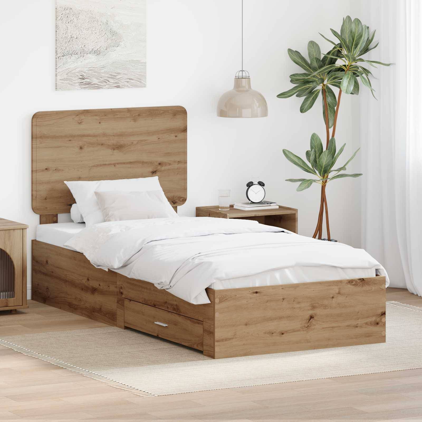 vidaXL Bettrahmen mit Kopfteil Artisan-Eiche 90 x 190 cm Holzwerkstoff