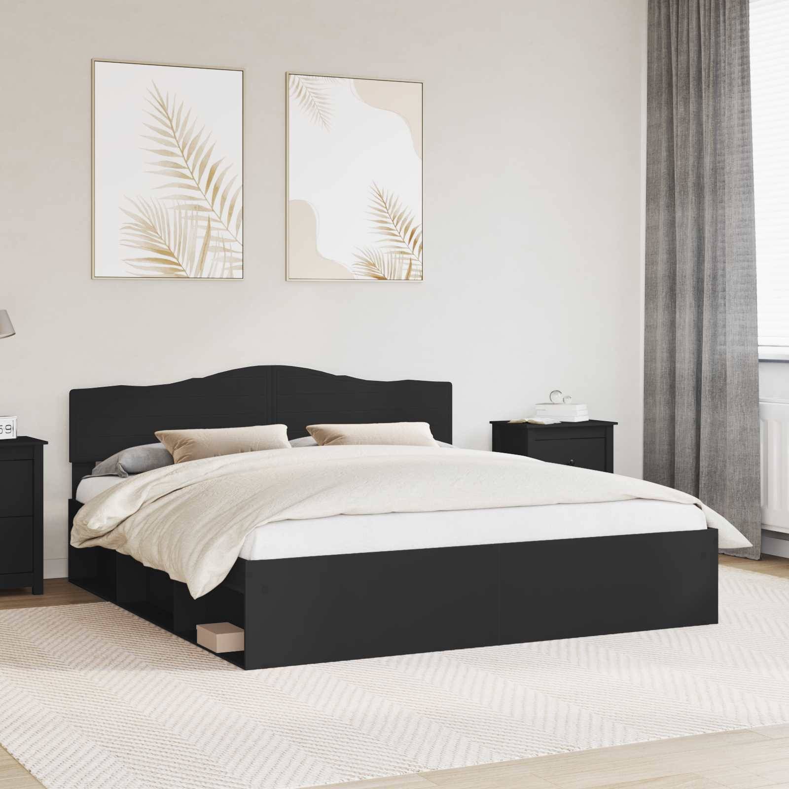 vidaXL Bettrahmen Schwarz 200 x 200 cm Massives Kiefernholz