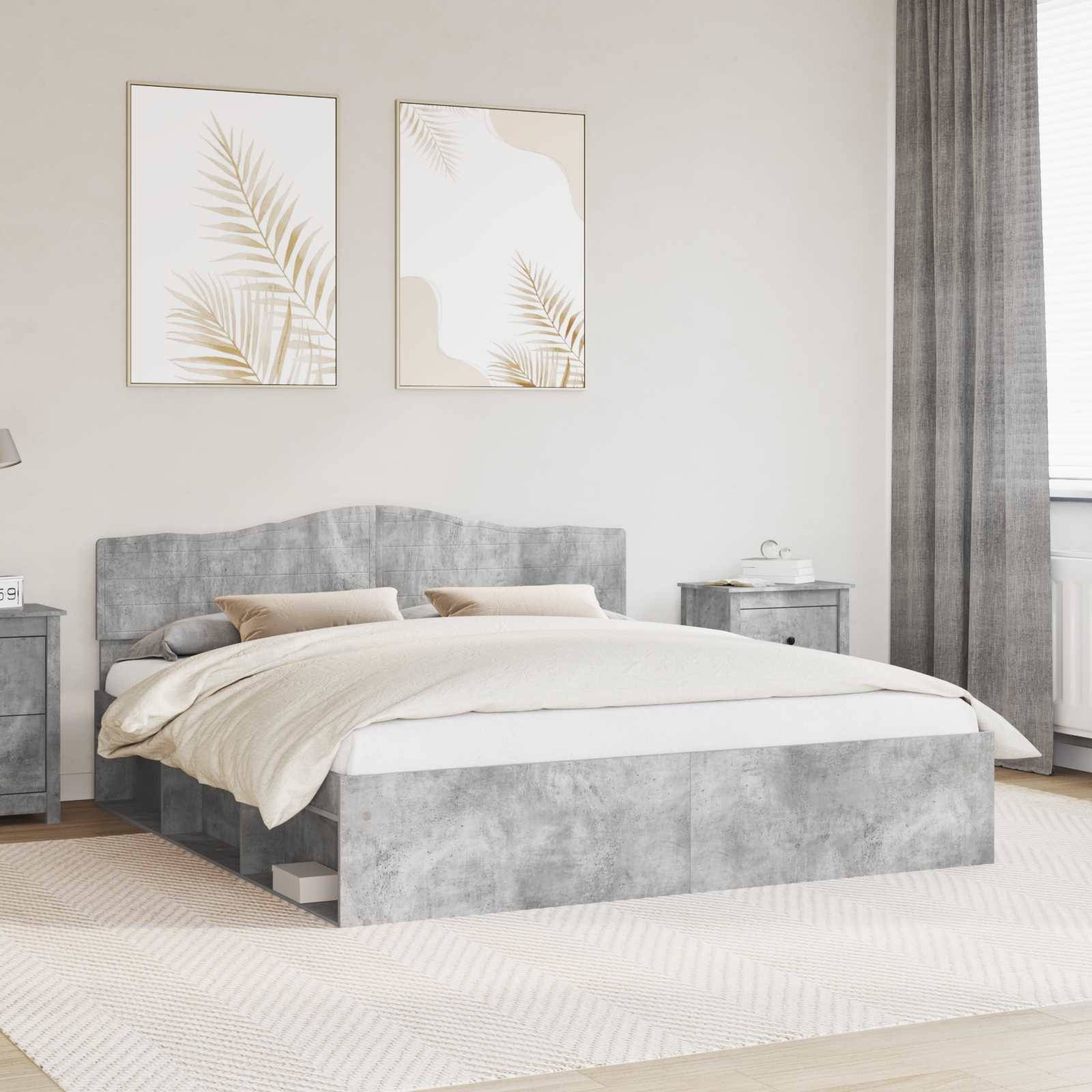 vidaXL Bettrahmen mit Kopfteil Beton 180 x 200 cm Massives Kiefernholz