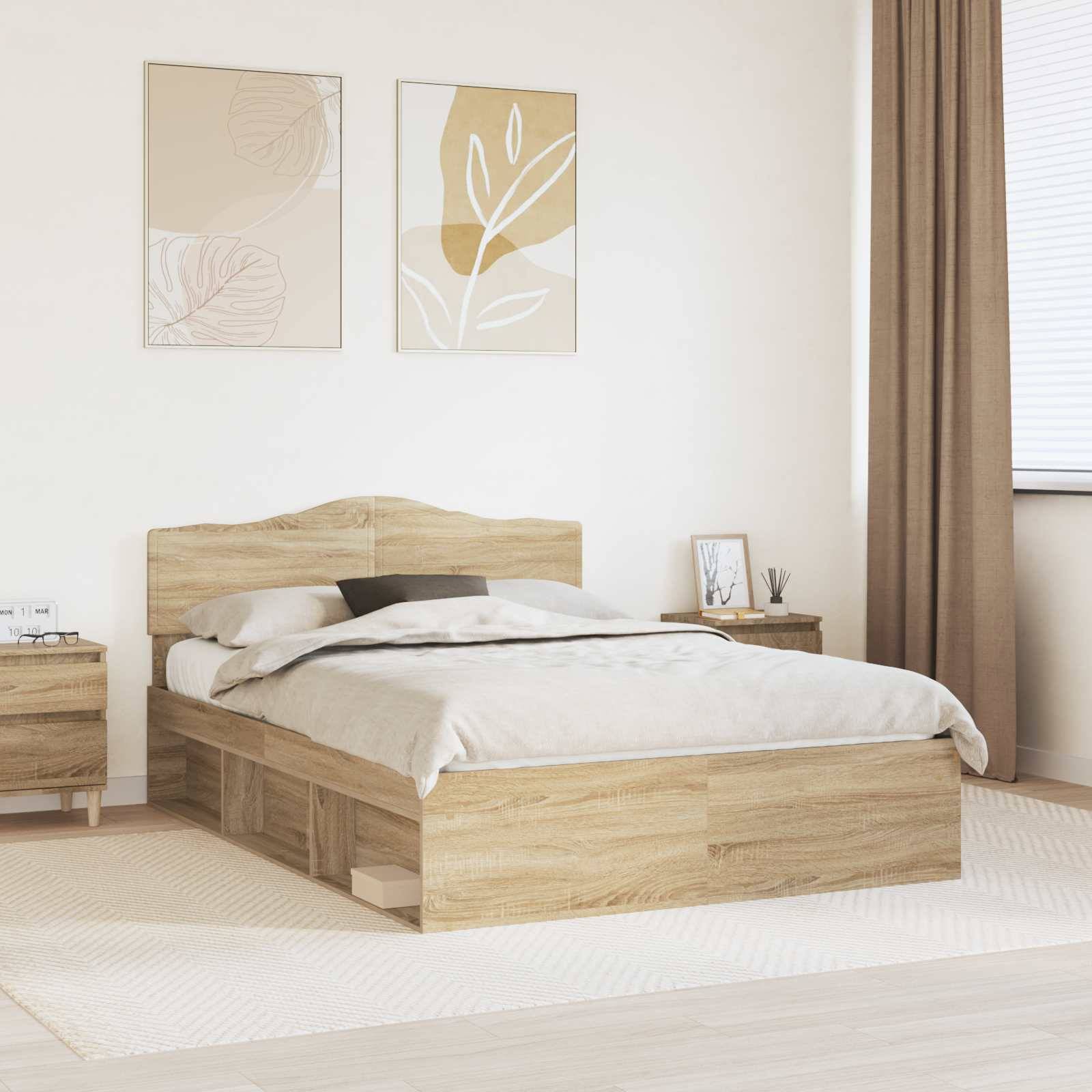 vidaXL Bettrahmen Sonoma 140 x 190 cm Massives Kiefernholz