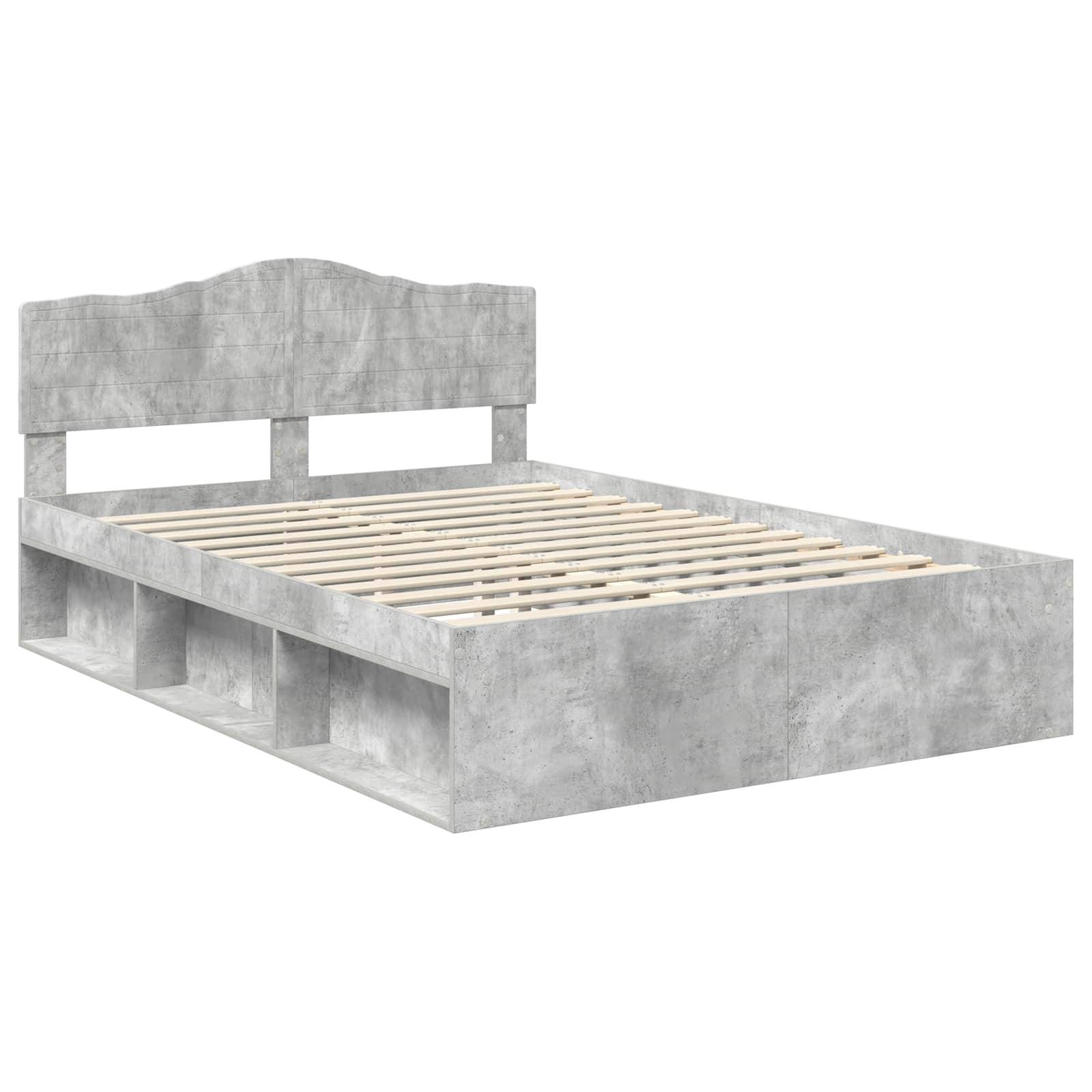 vidaXL Bettrahmen mit Kopfteil Beton 140 x 190 cm Massives Kiefernholz