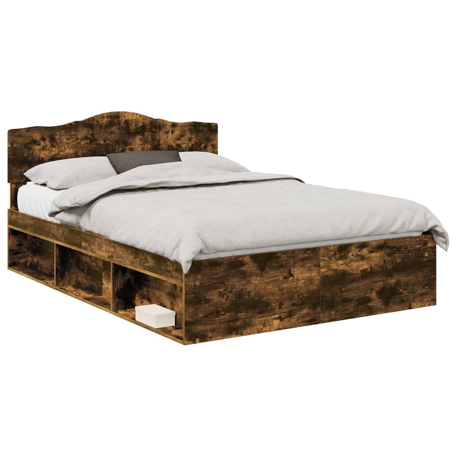 vidaXL Bettrahmen Geräucherte Eiche 140 x 190 cm Massives Kiefernholz