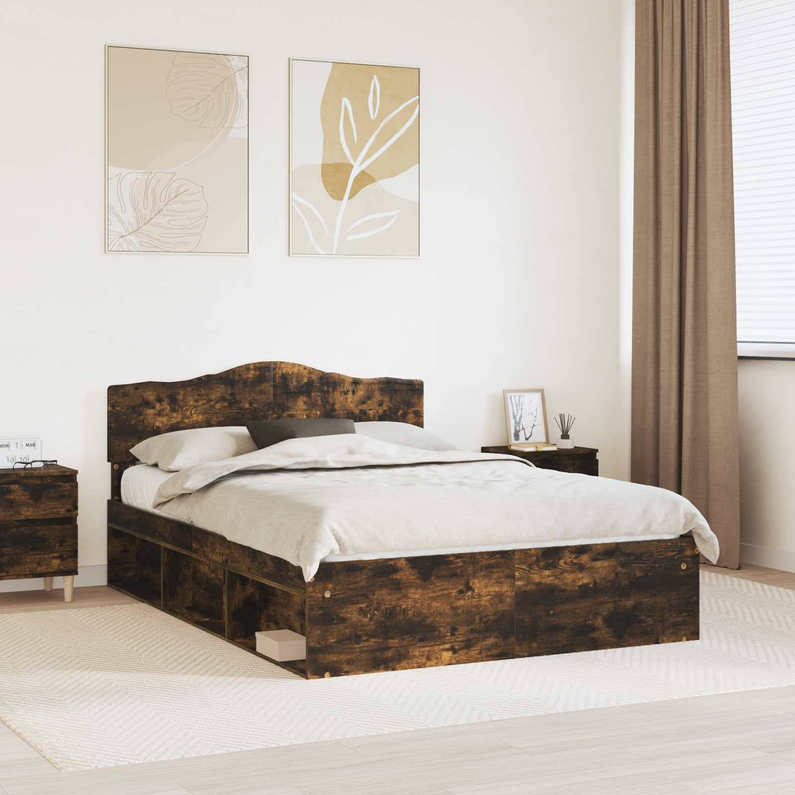 vidaXL Bettrahmen Geräucherte Eiche 140 x 190 cm Massives Kiefernholz