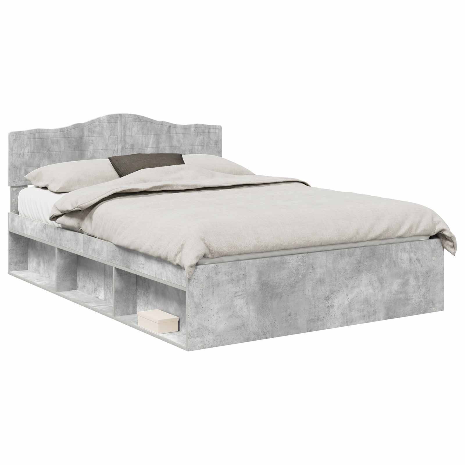 vidaXL Bettrahmen Beton Grau 150 x 200 cm Massives Kiefernholz