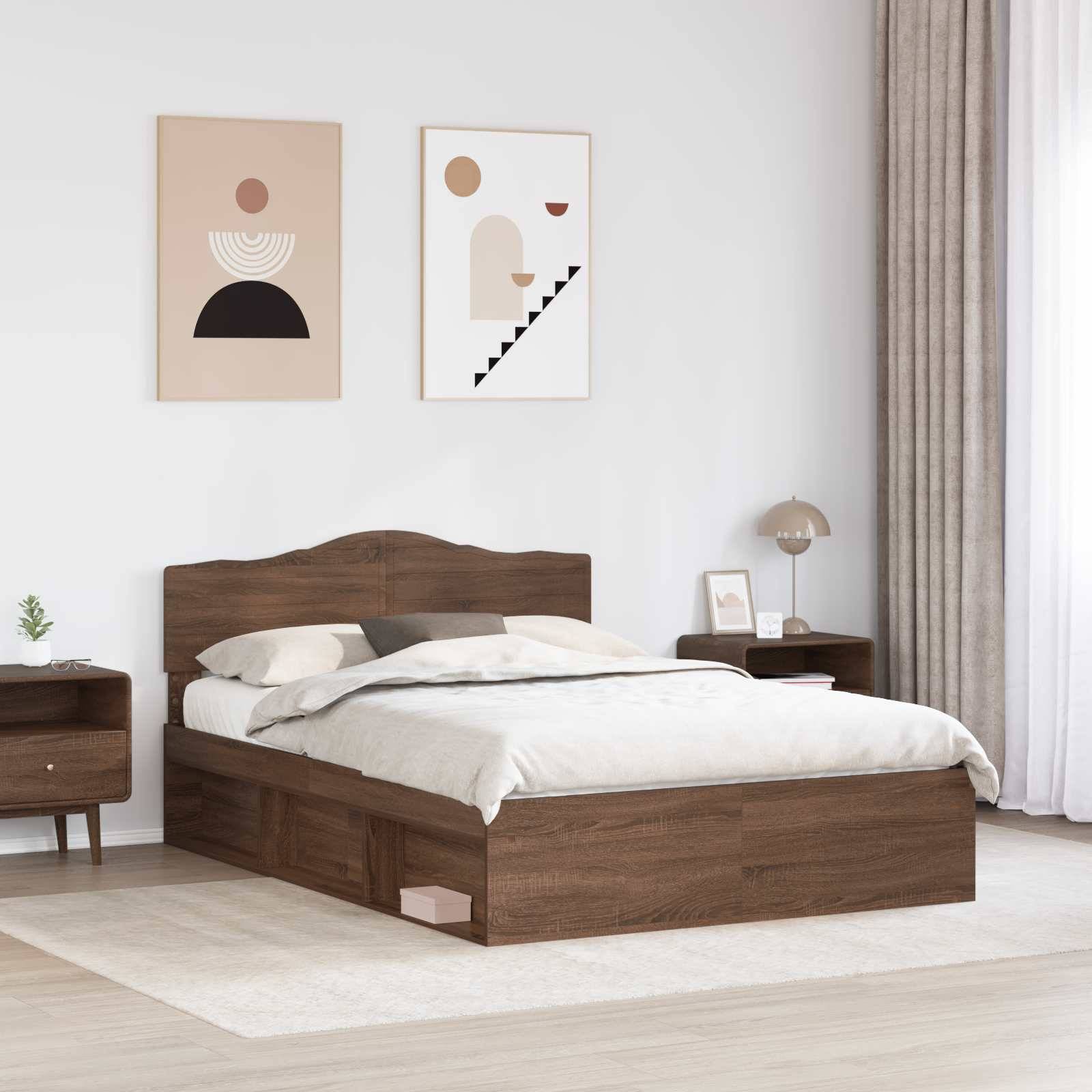 vidaXL Bettrahmen Braun Eichen-Optik 140 x 200 cm Massives Kiefernholz