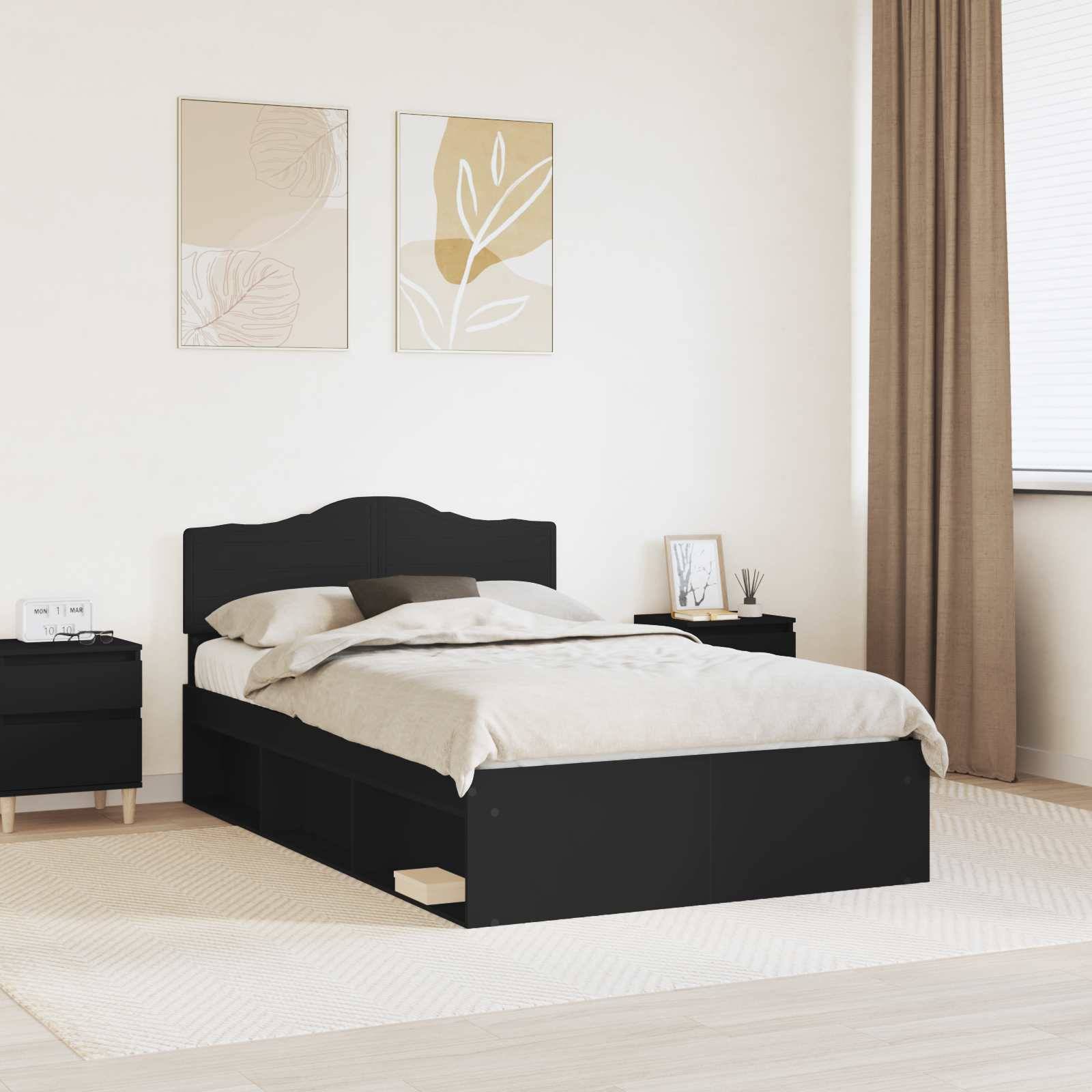 vidaXL Bettrahmen Schwarz 135 x 190 cm Massives Kiefernholz