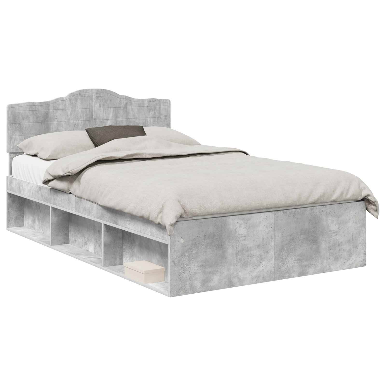 vidaXL Bettrahmen Beton Grau 135 x 190 cm Massives Kiefernholz