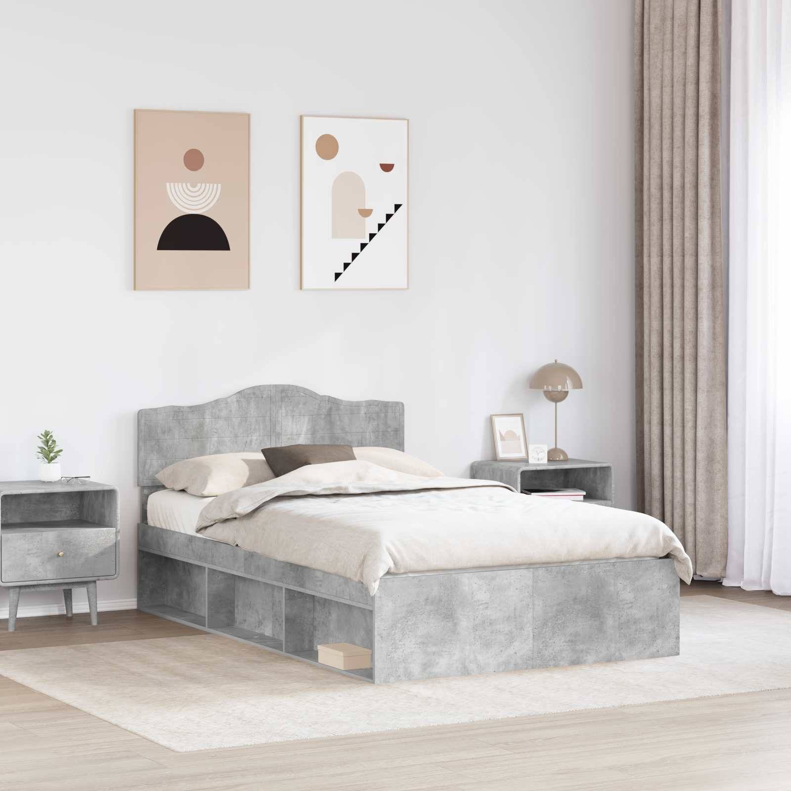 vidaXL Bettrahmen Beton Grau 135 x 190 cm Massives Kiefernholz