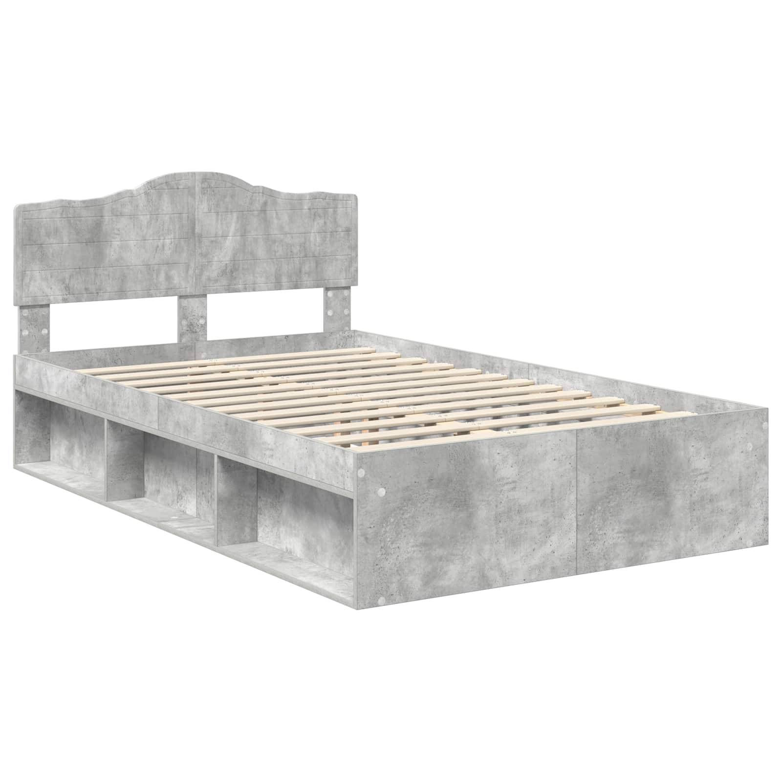 vidaXL Bettrahmen Beton Grau 135 x 190 cm Massives Kiefernholz
