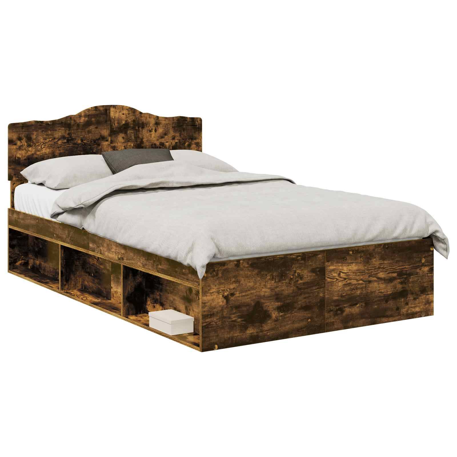 vidaXL Bettrahmen Geräucherte Eiche 135 x 190 cm Massives Kiefernholz