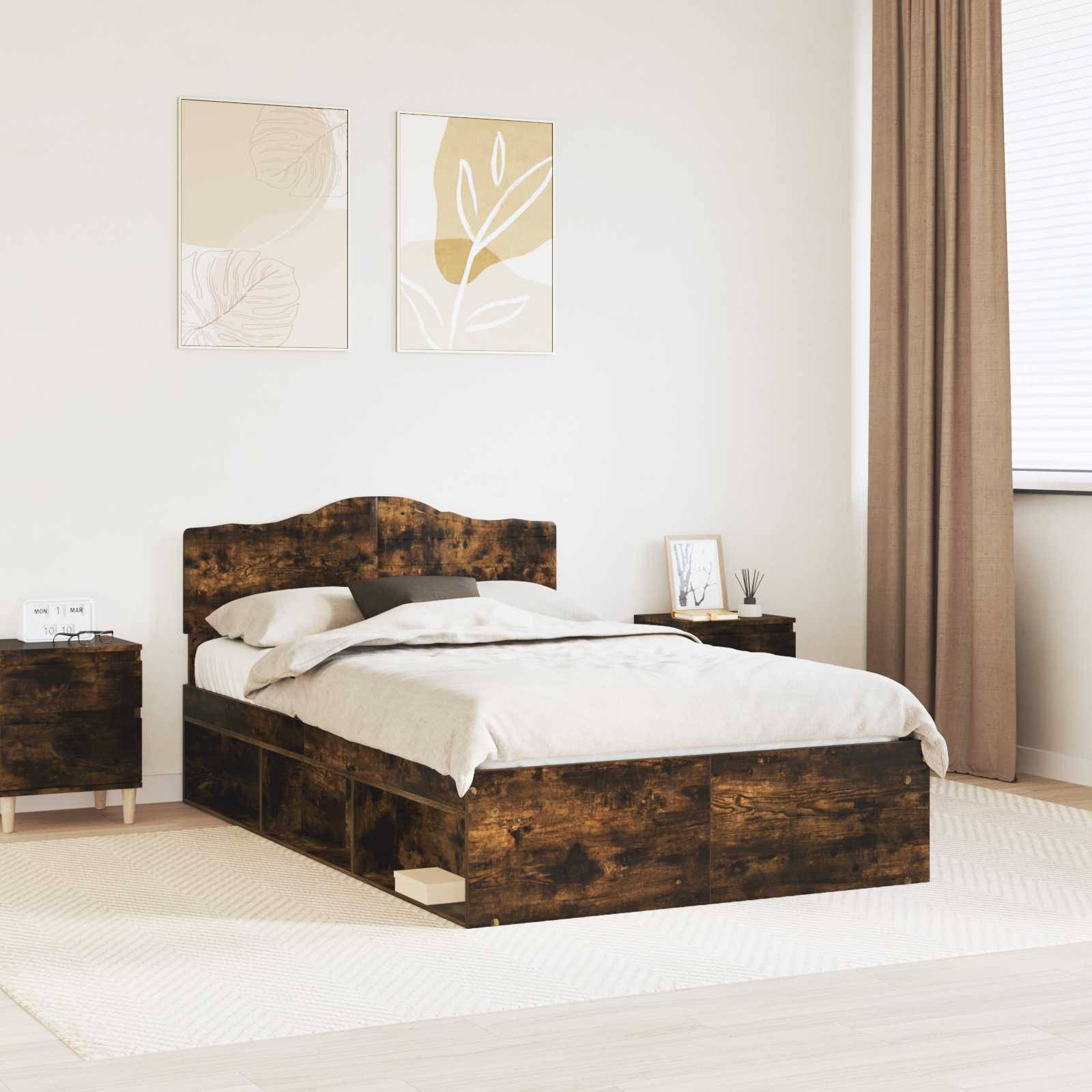 vidaXL Bettrahmen Geräucherte Eiche 135 x 190 cm Massives Kiefernholz