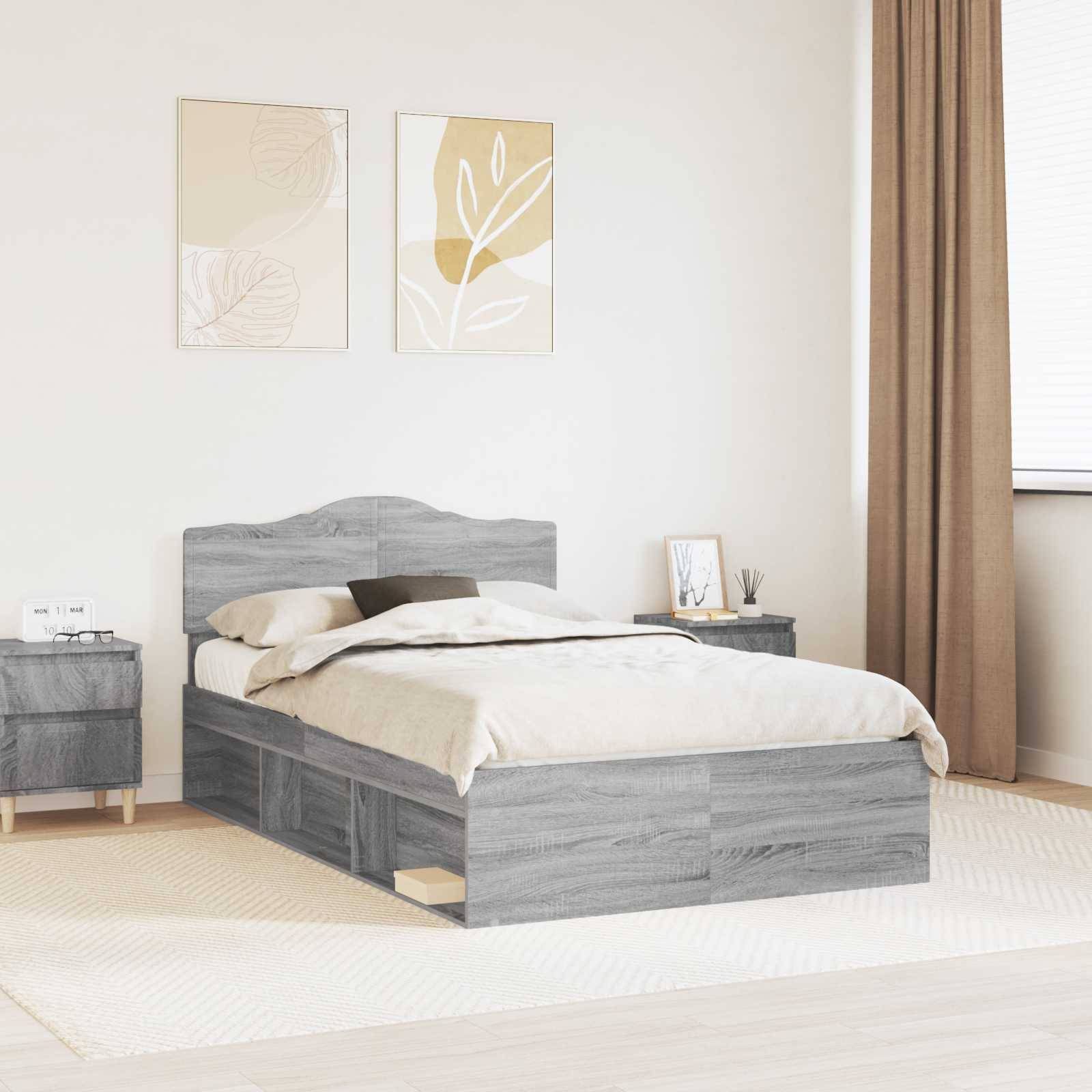 vidaXL Bettrahmen Graues Sonoma 135 x 190 cm Massives Kiefernholz