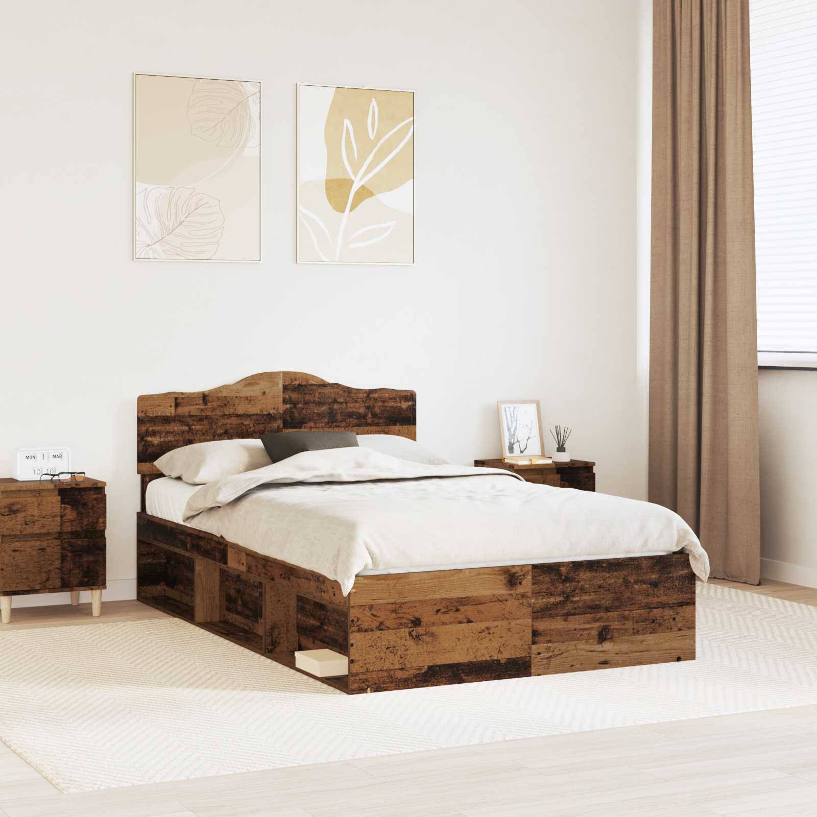 vidaXL Bettrahmen Altholz 135 x 190 cm Massives Kiefernholz