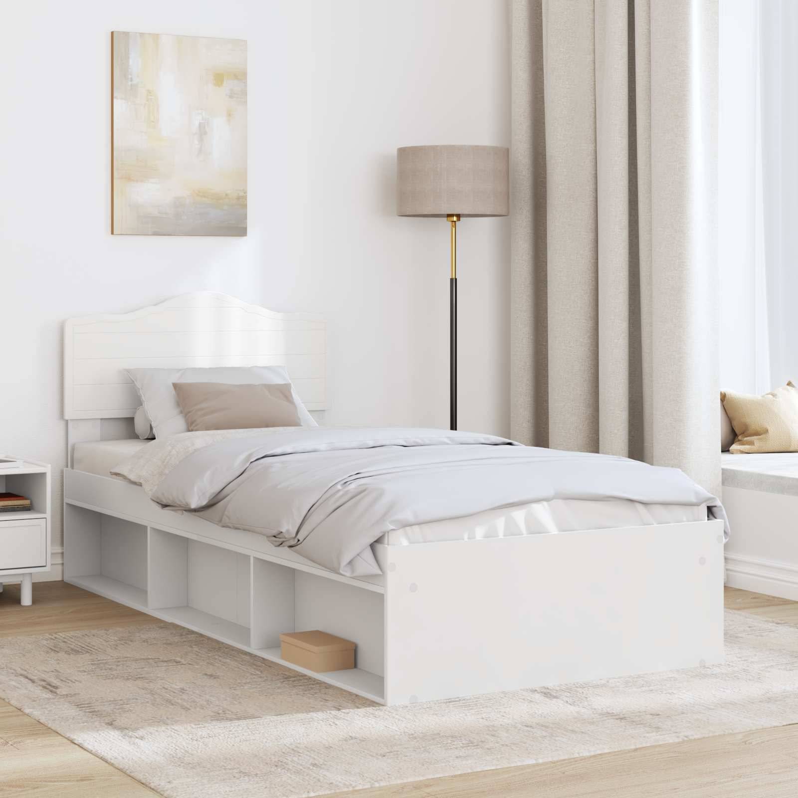 vidaXL Bettrahmen mit Kopfteil Weiß 75 x 190 cm Massives Kiefernholz
