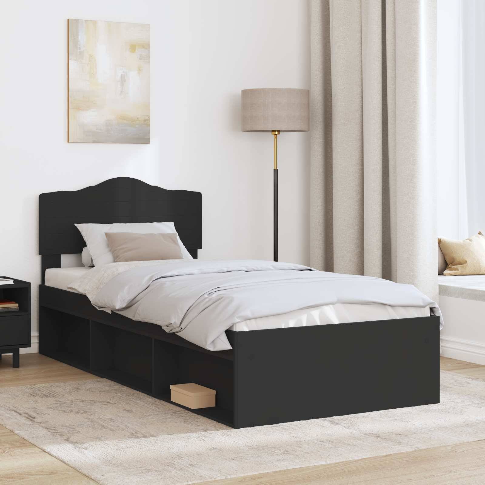 vidaXL Bettrahmen Schwarz 90 x 190 cm Massives Kiefernholz