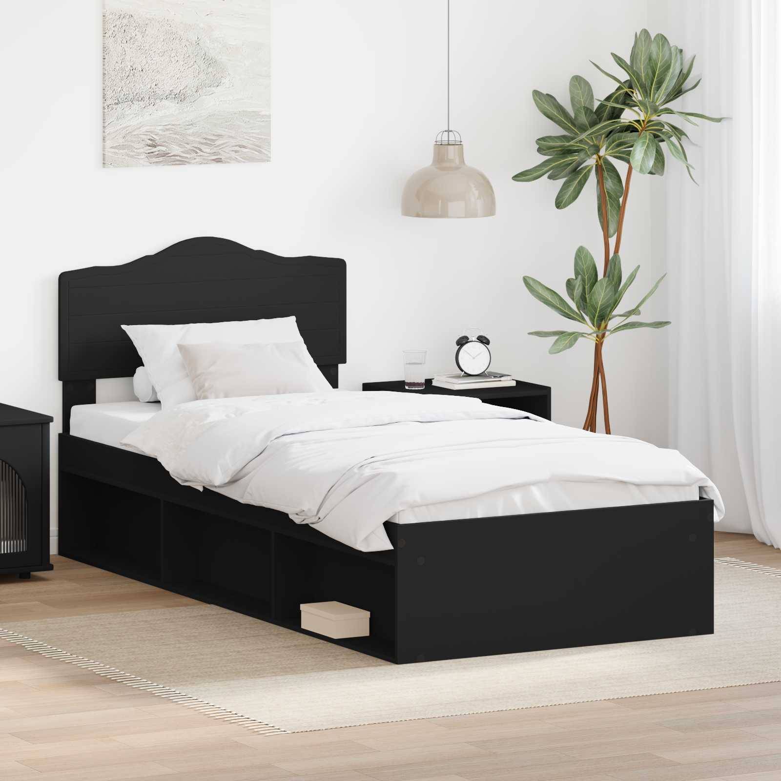 vidaXL Bettrahmen Schwarz 90 x 190 cm Massives Kiefernholz