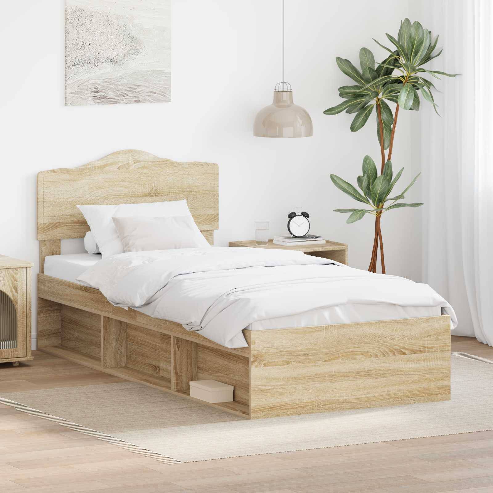 vidaXL Bettrahmen Sonoma-Eiche 75 x 190 cm Massives Kiefernholz