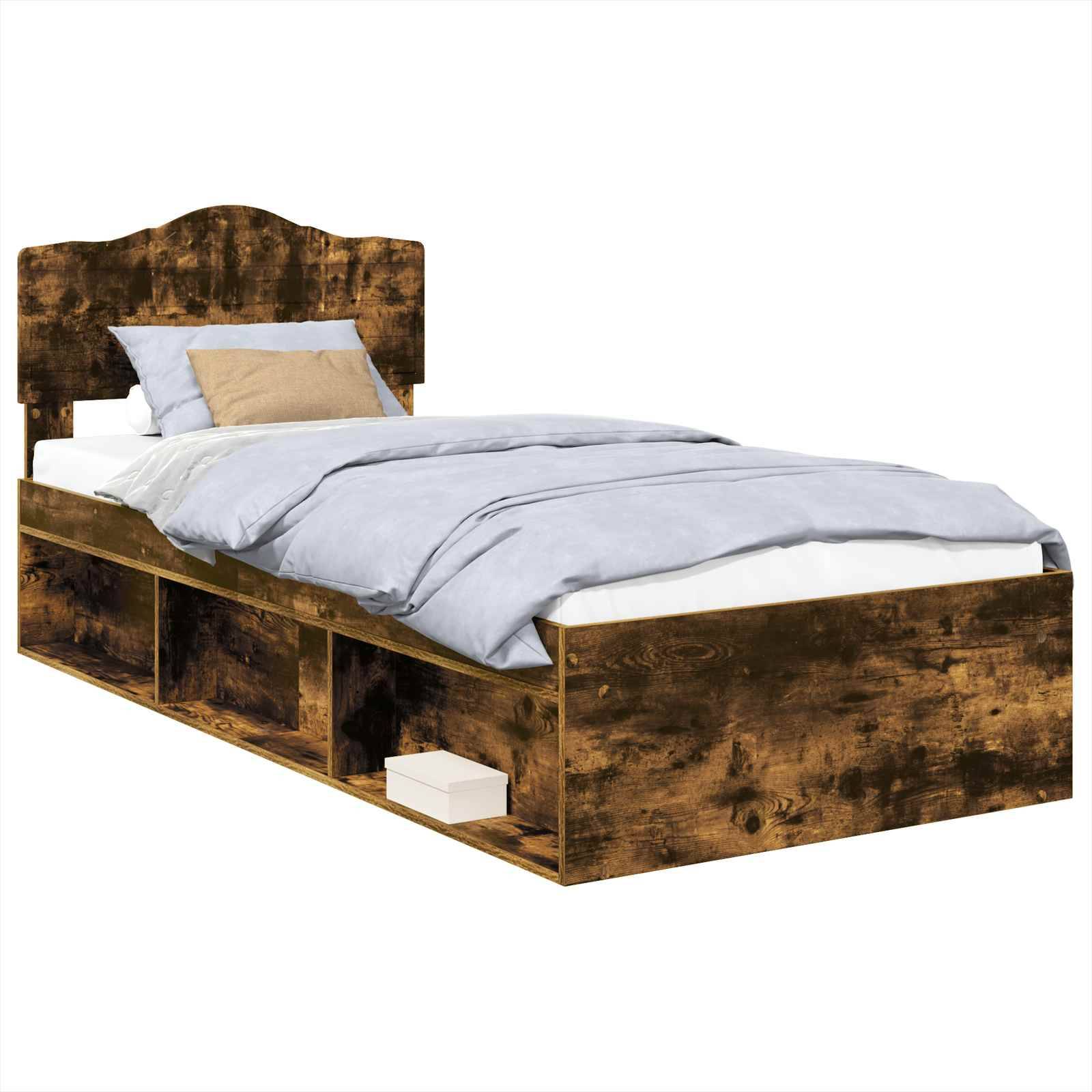 vidaXL Bettrahmen Geräucherte Eiche 100 x 200 cm Massives Kiefernholz