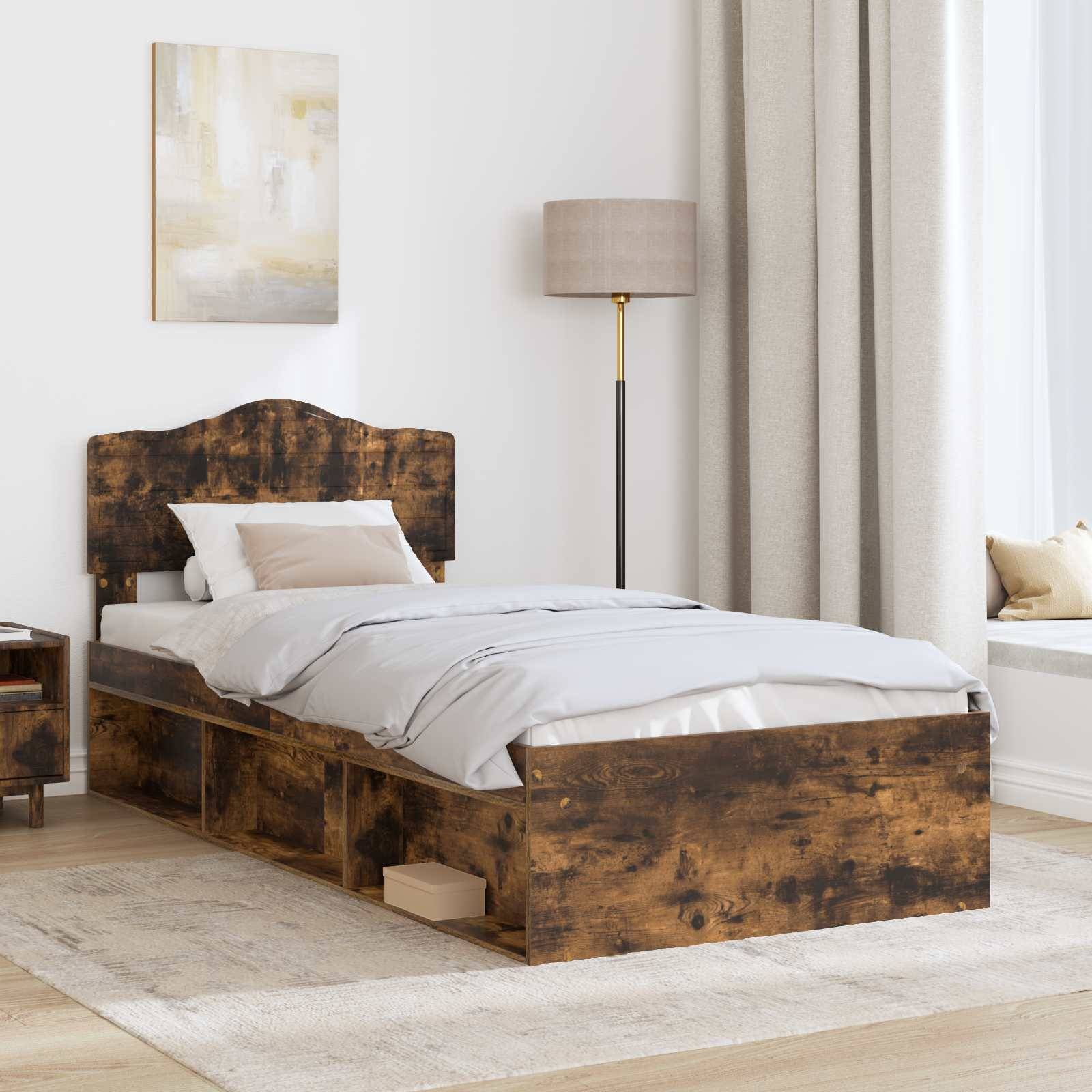 vidaXL Bettrahmen Geräucherte Eiche 75 x 190 cm Massives Kiefernholz