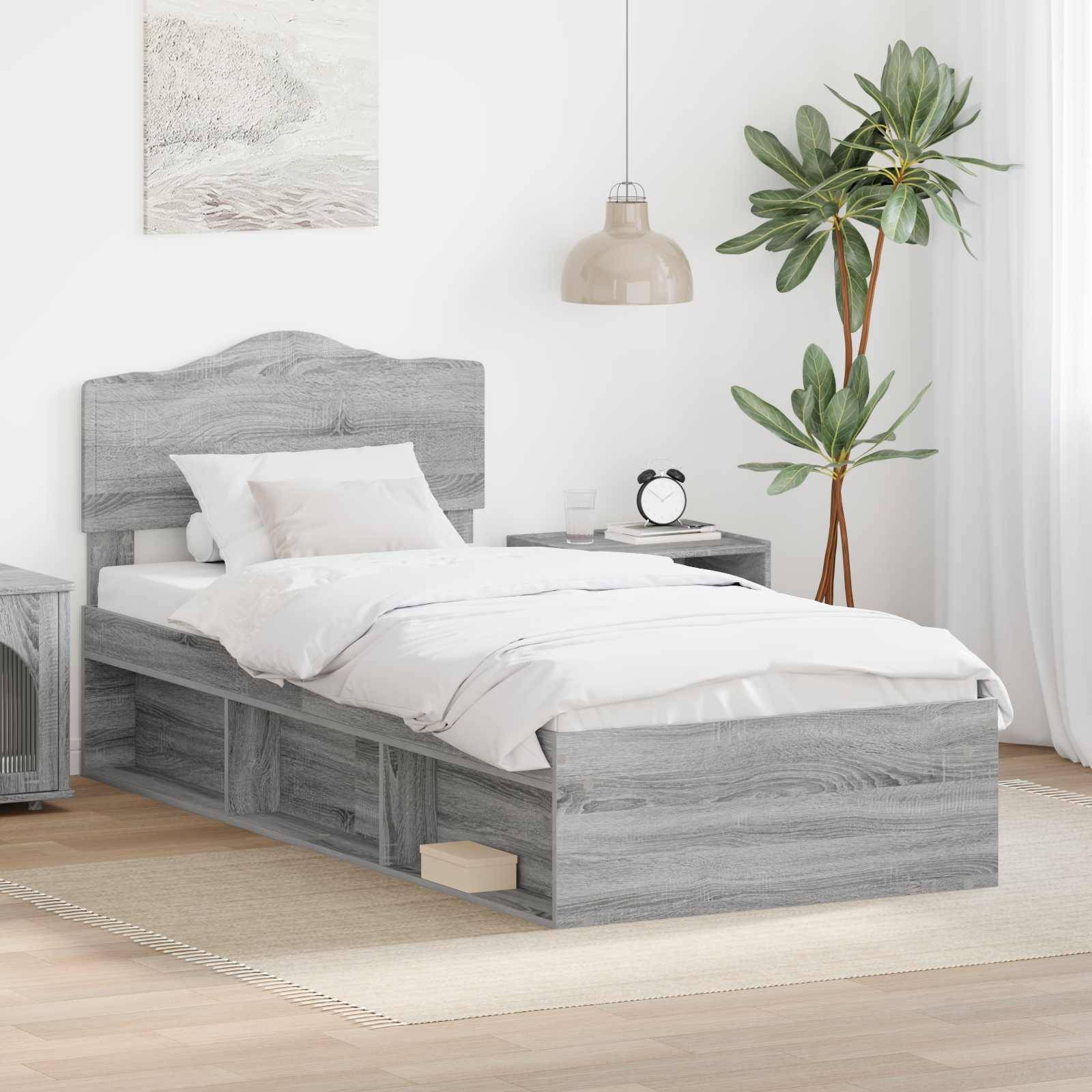vidaXL Bettrahmen Graues Sonoma 100 x 200 cm Massives Kiefernholz