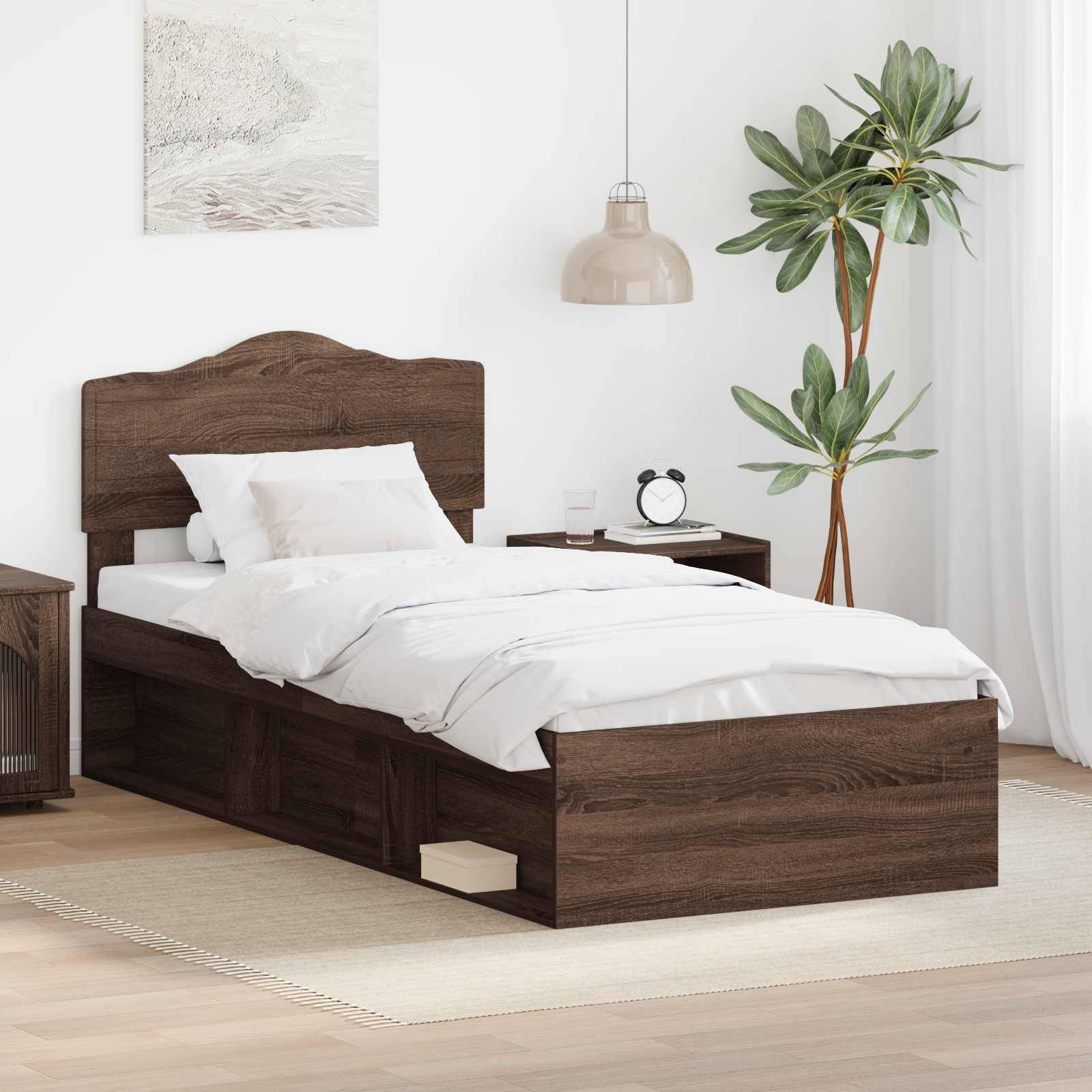vidaXL Bettrahmen Braun Eichen-Optik 90 x 190 cm Massives Kiefernholz
