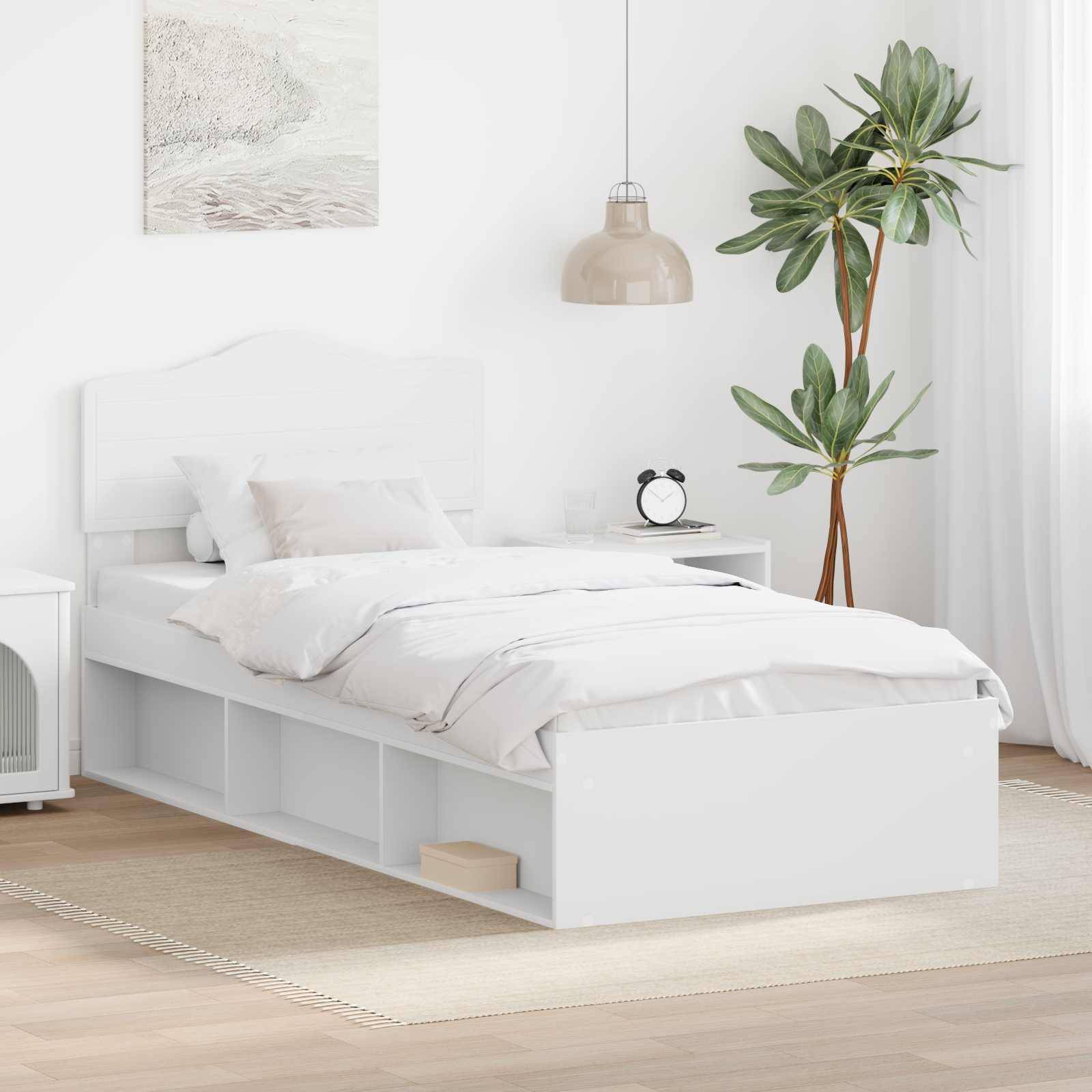 vidaXL Bettrahmen mit Kopfteil Weiß 90 x 190 cm Massives Kiefernholz