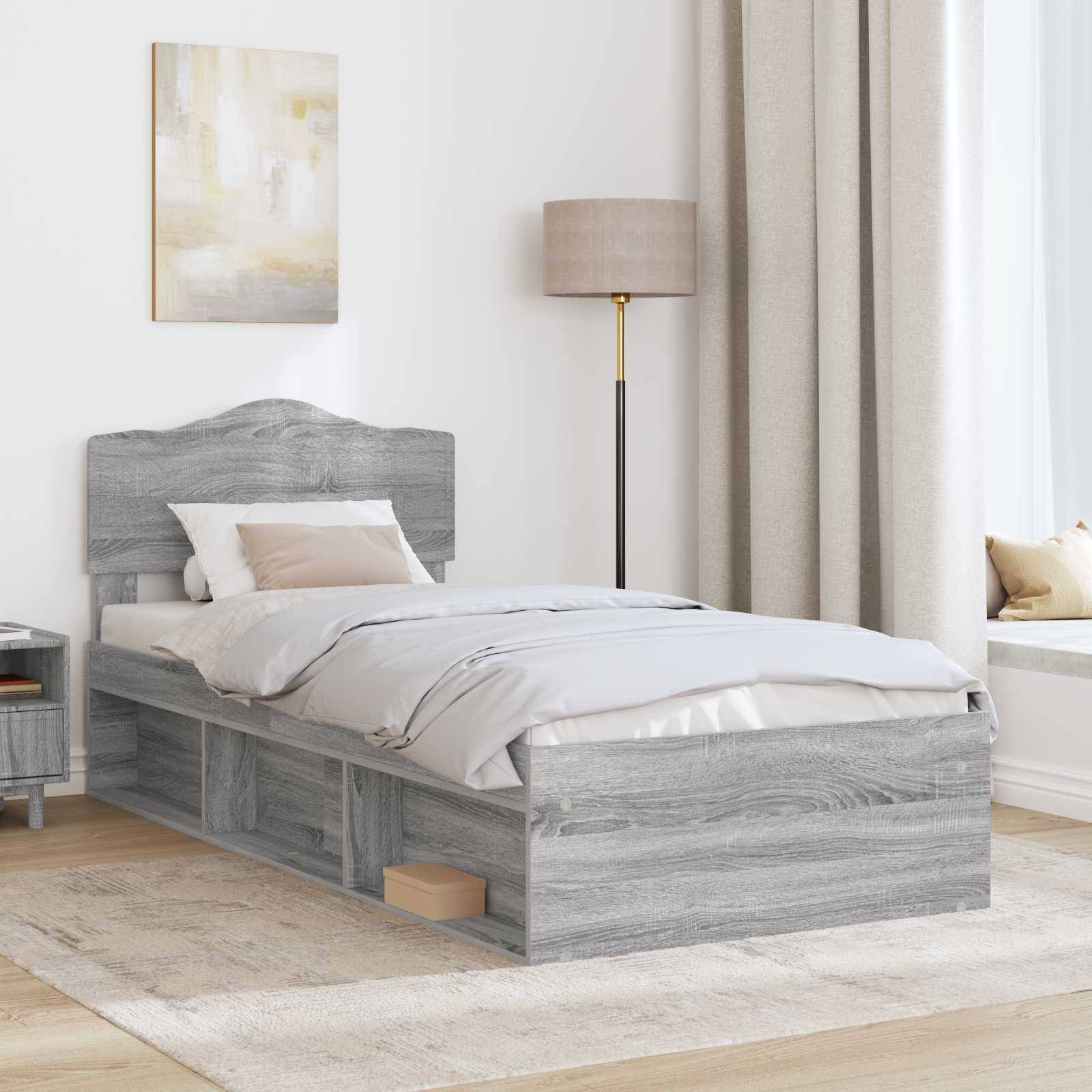 vidaXL Bettrahmen Graues Sonoma 100 x 200 cm Massives Kiefernholz