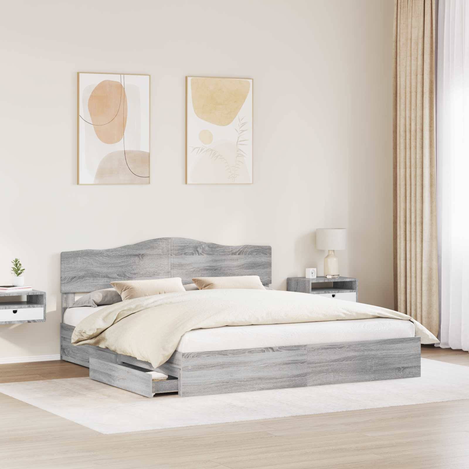 vidaXL Aufbewahrungsbett Graues Sonoma 200 x 200 cm Holzwerkstoff