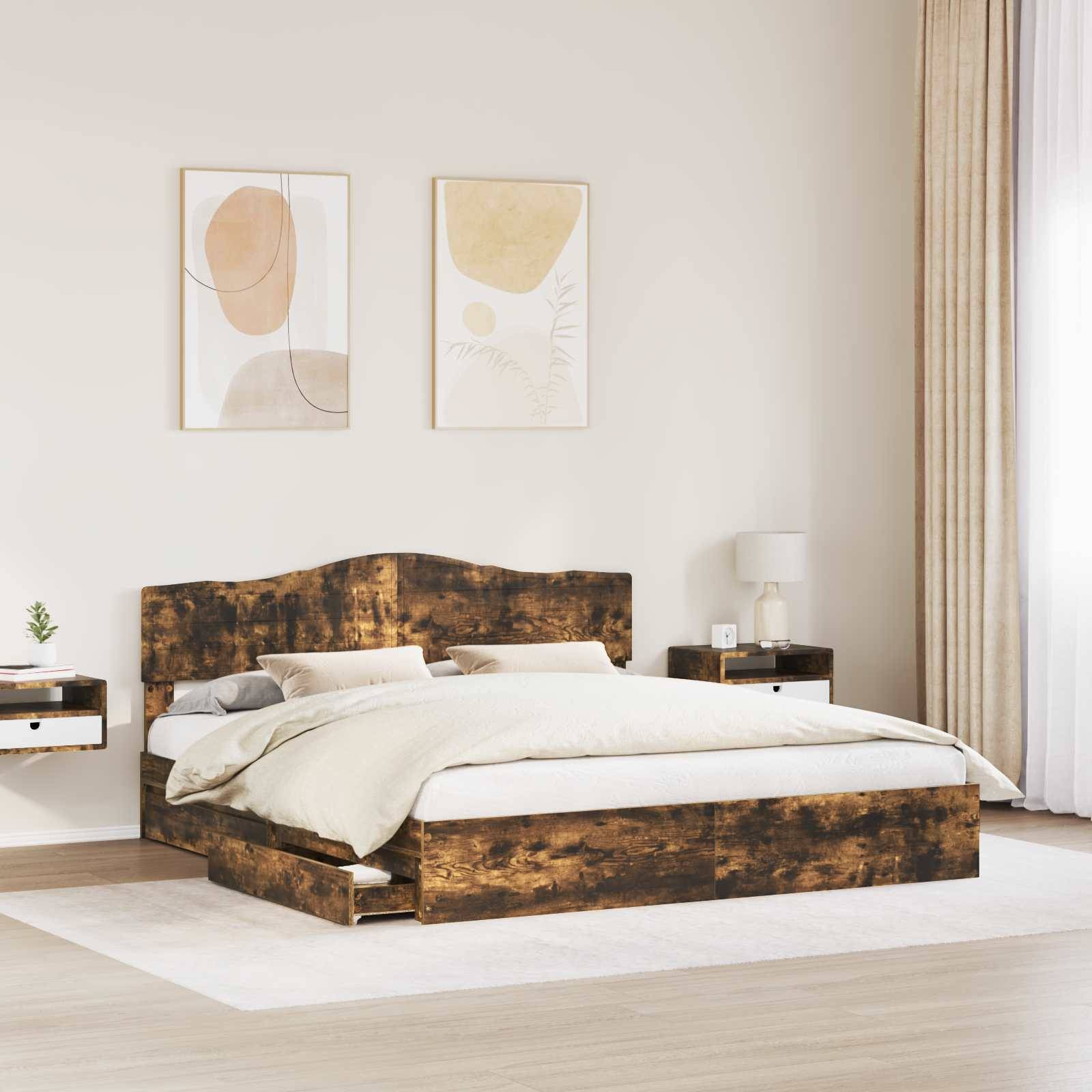 vidaXL Aufbewahrungsbett Geräucherte Eiche 180 x 200 cm Holzwerkstoff