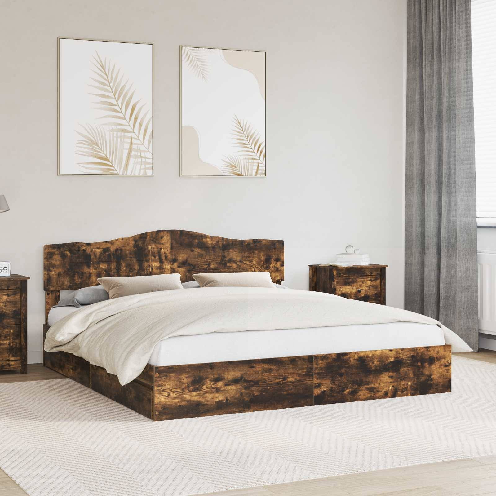 vidaXL Aufbewahrungsbett Geräucherte Eiche 180 x 200 cm Holzwerkstoff