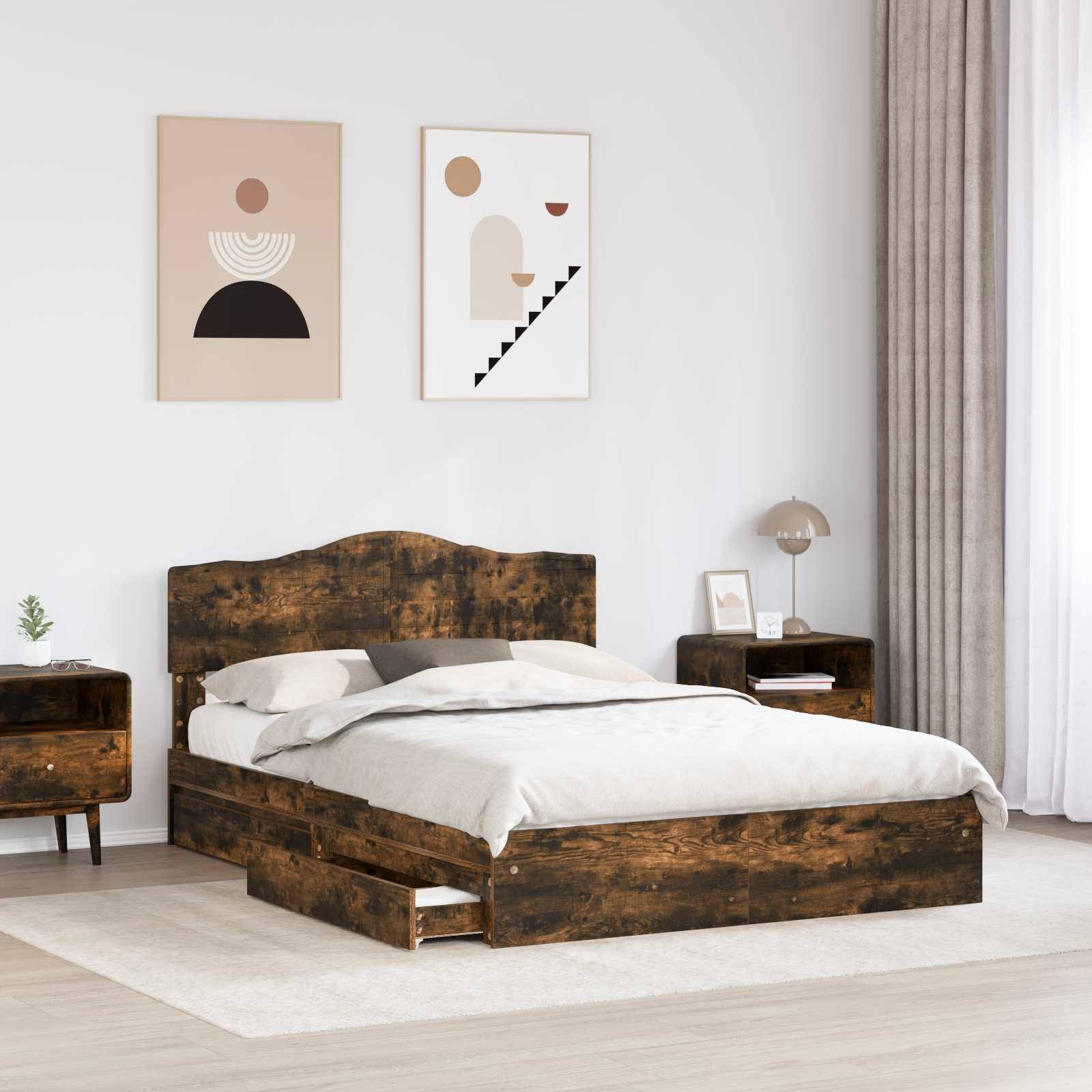 vidaXL Aufbewahrungsbett Geräucherte Eiche 160 x 200 cm Holzwerkstoff