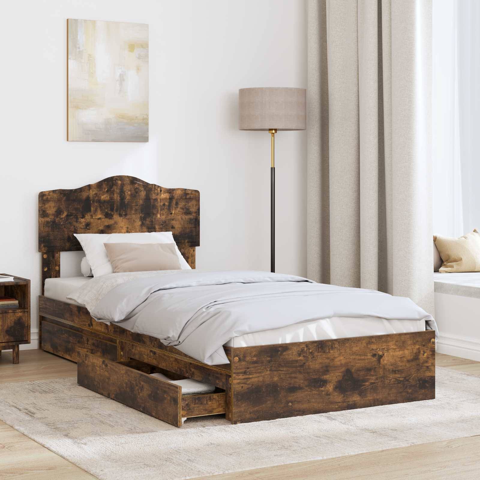vidaXL Aufbewahrungsbett Geräucherte Eiche 90 x 190 cm Holzwerkstoff